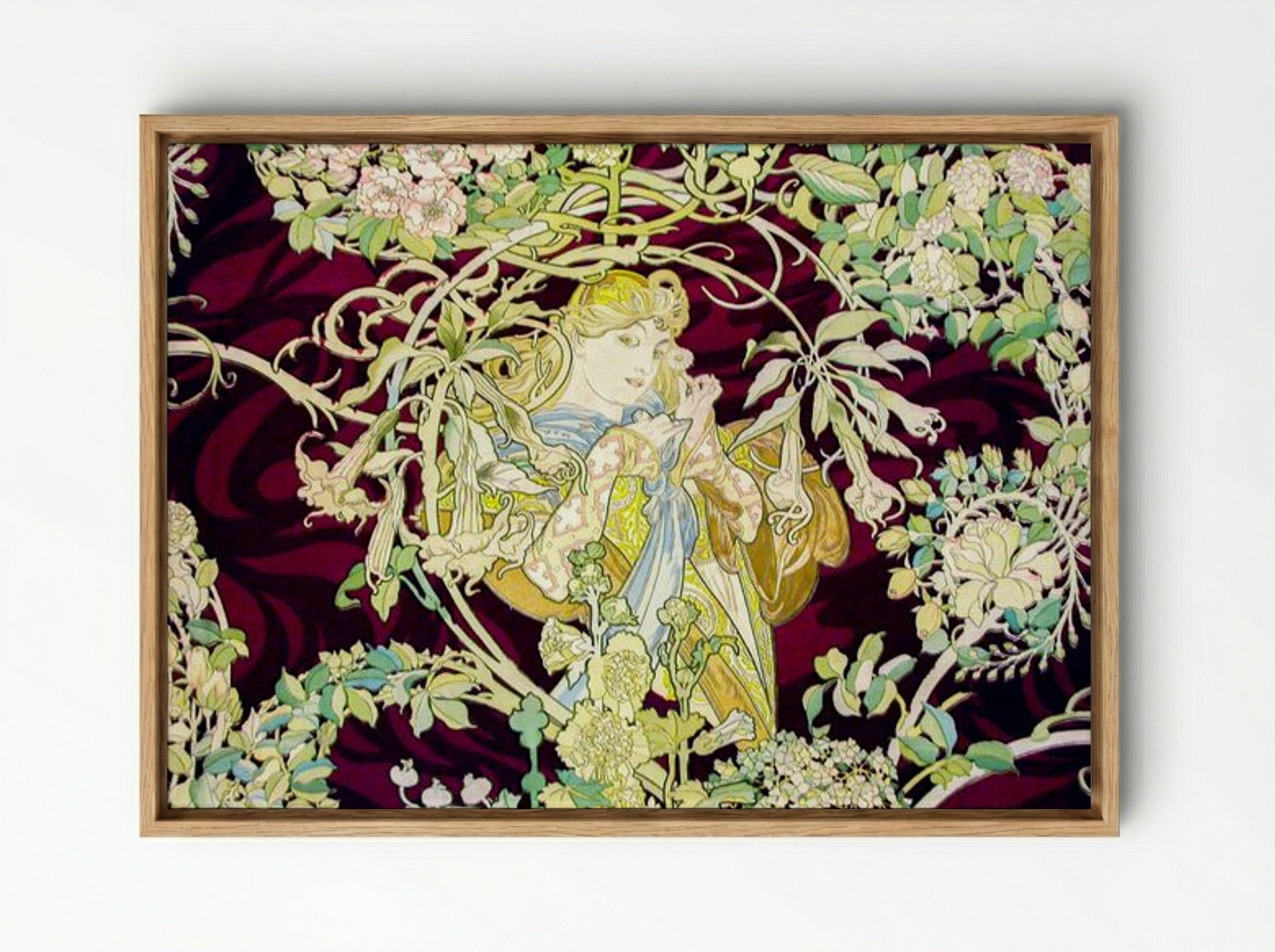 Femme à la Marguerite (Woman with Daisy) - Alphonse Mucha - Framed Canvas Wood