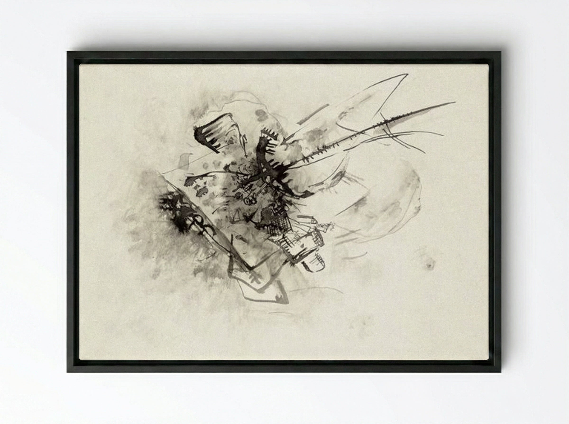 Untitled (Abstract Composition, Ink on Paper) - Wassily Kandinsky - Framed Canvas Black