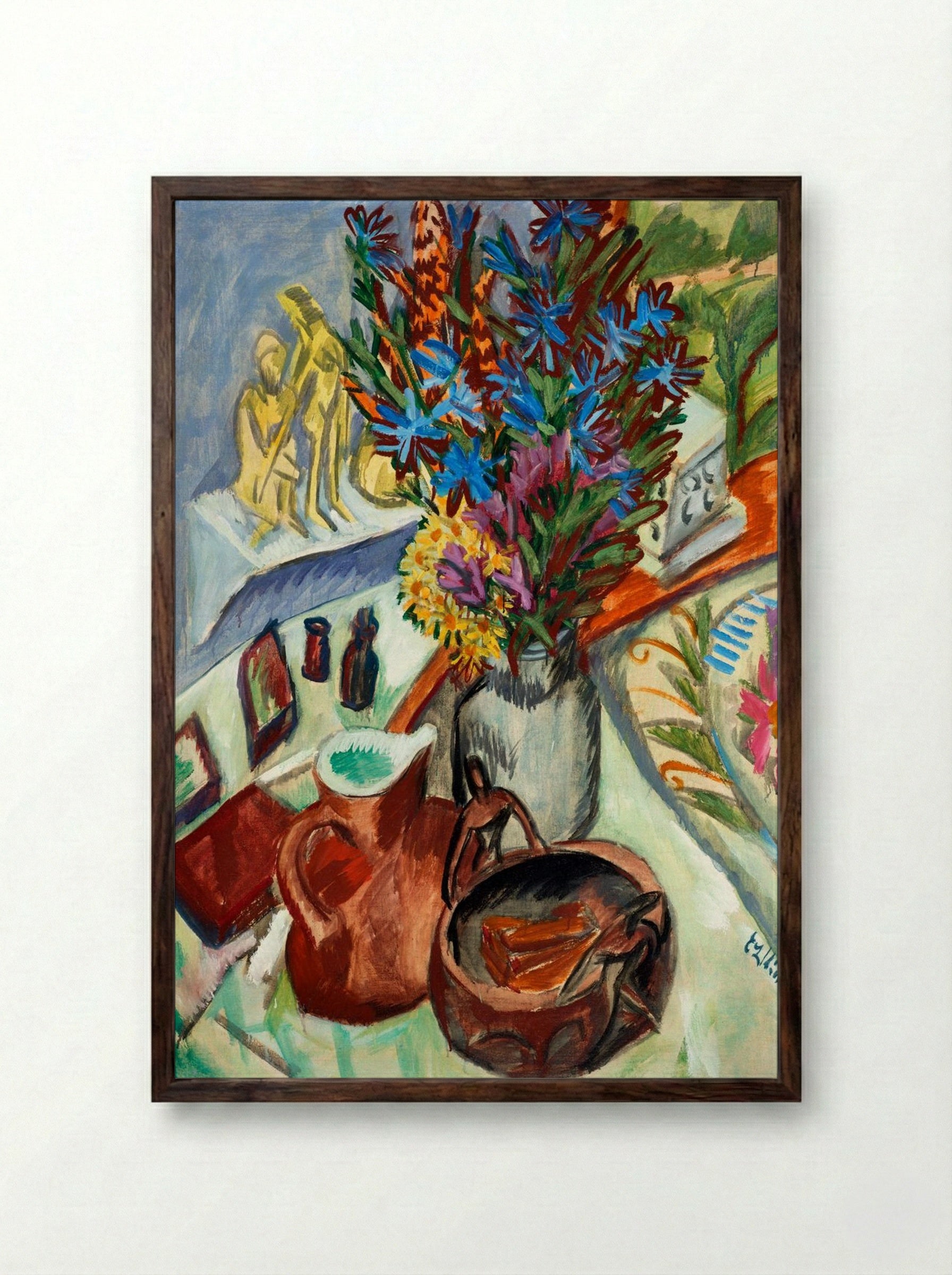 Still Life with Jug and African Bowl - Ernst Ludwig Kirchner - Framed Print Dark Wood