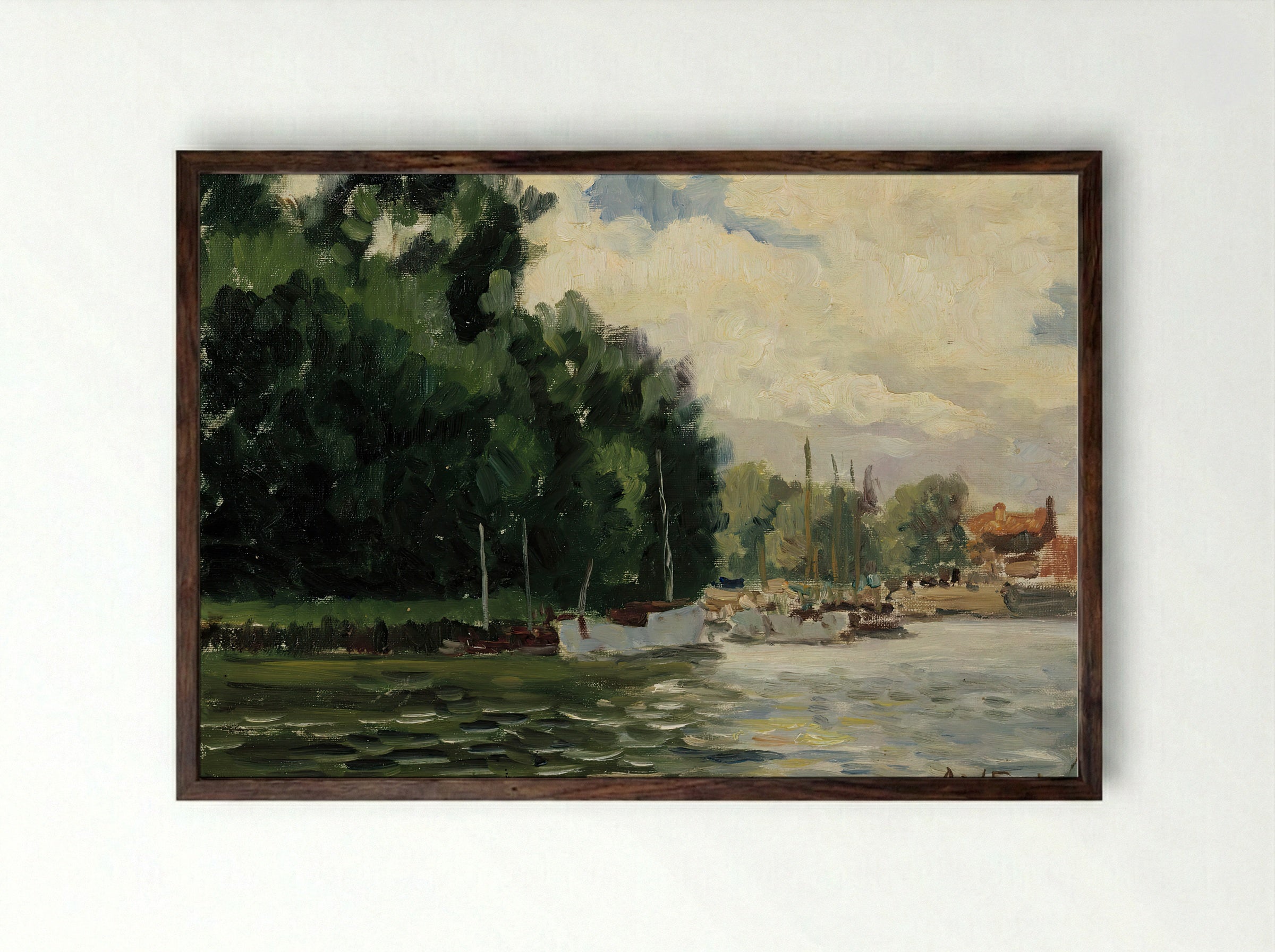Richmond, Thames - Alfred William Finch - Framed Print Dark Wood