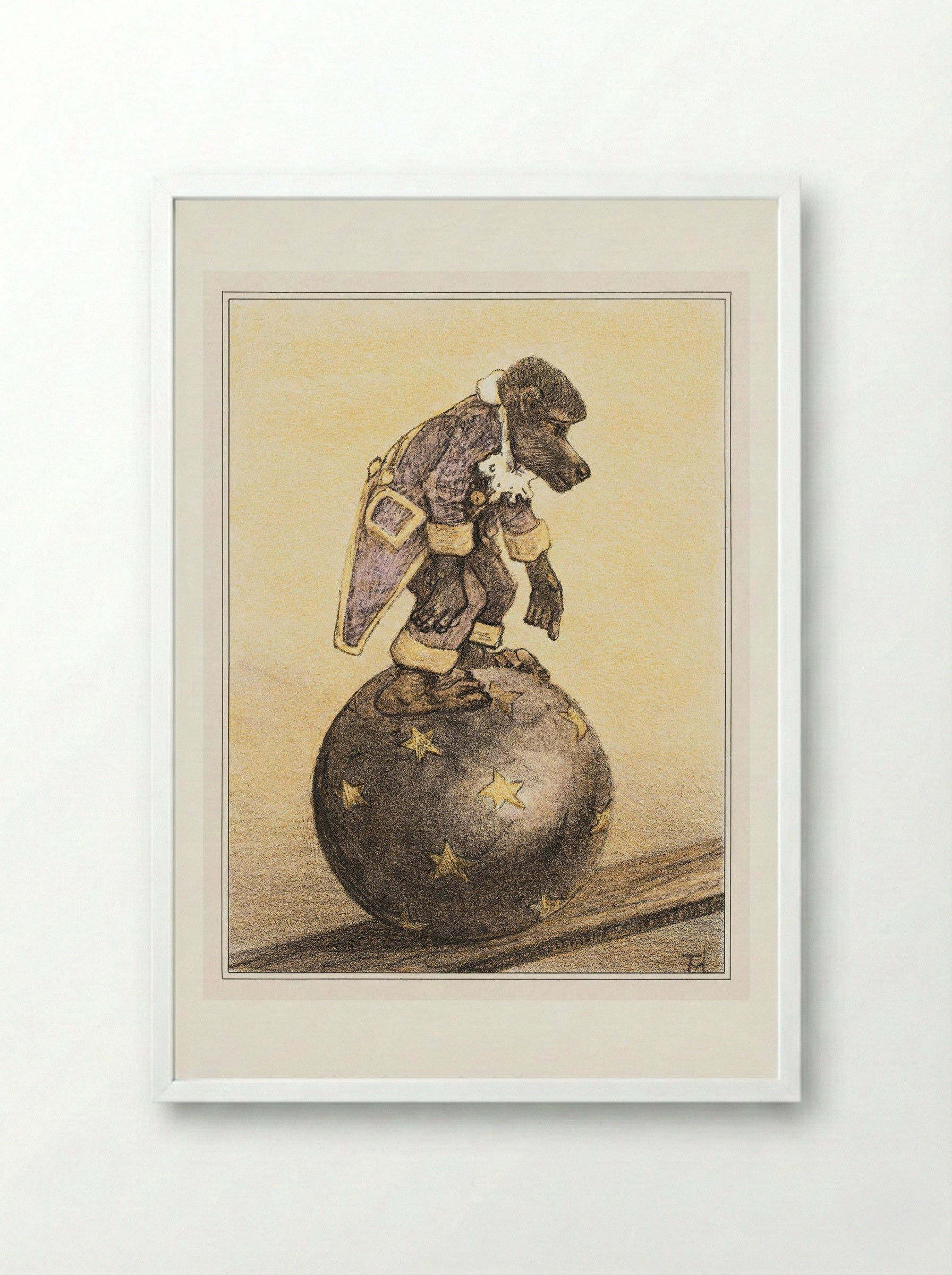 Aap op bal (Monkey on a Ball) - Theo van Hoytema - Framed Print White
