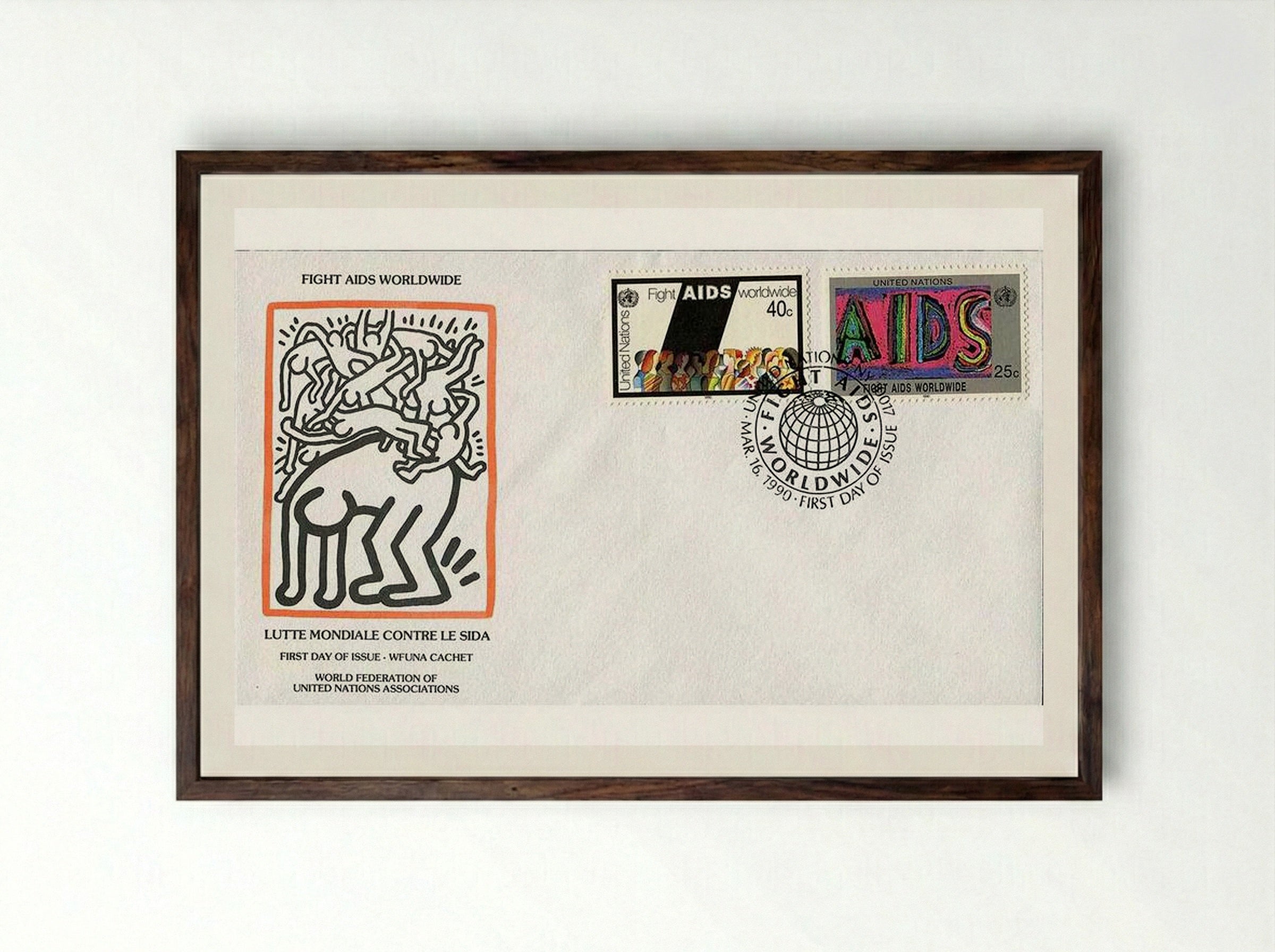 Fight Aids Worldwide - Keith Haring - Framed Print Dark Wood