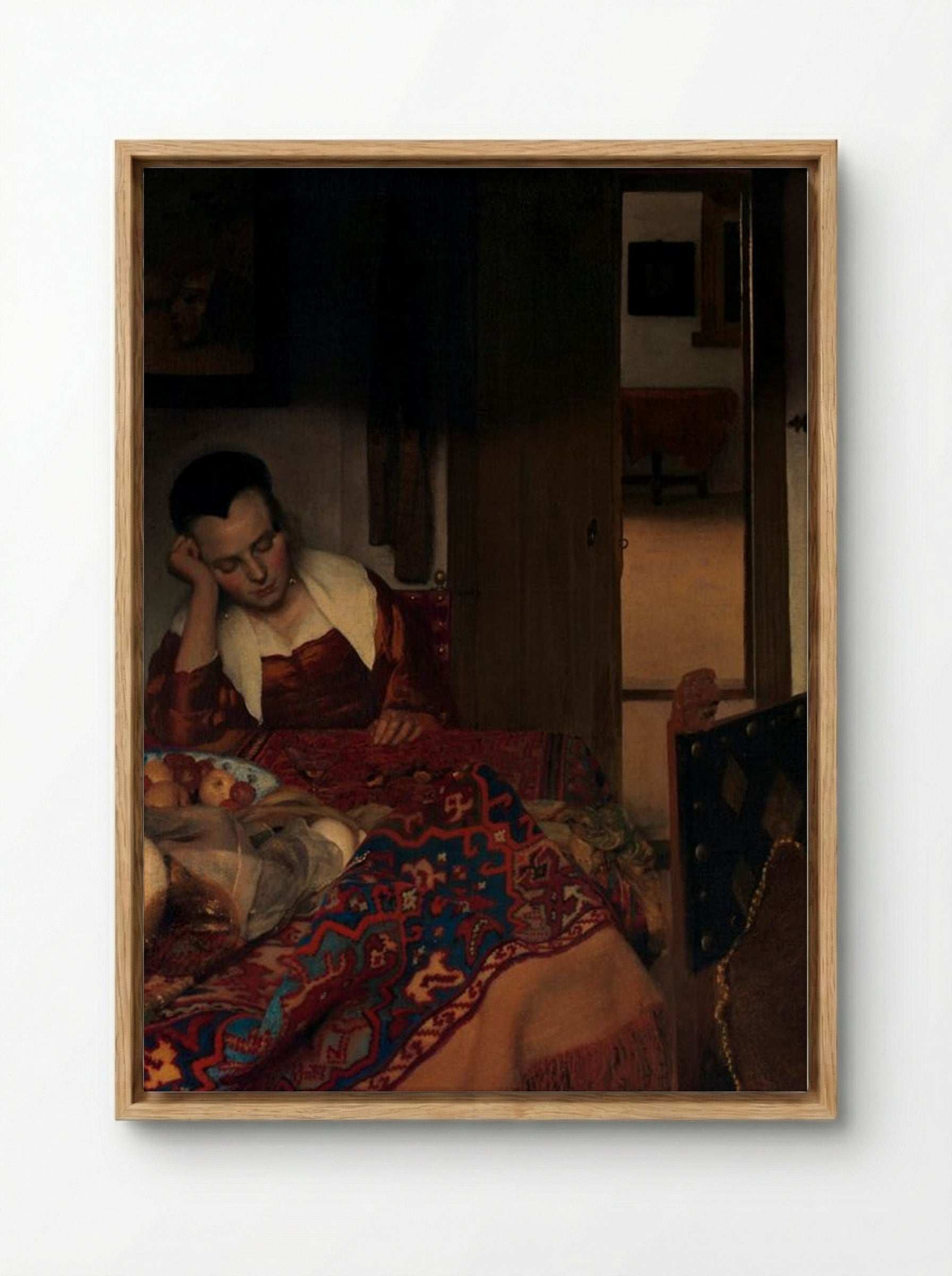 A Maid Asleep - Johannes Vermeer - Framed Canvas Wood