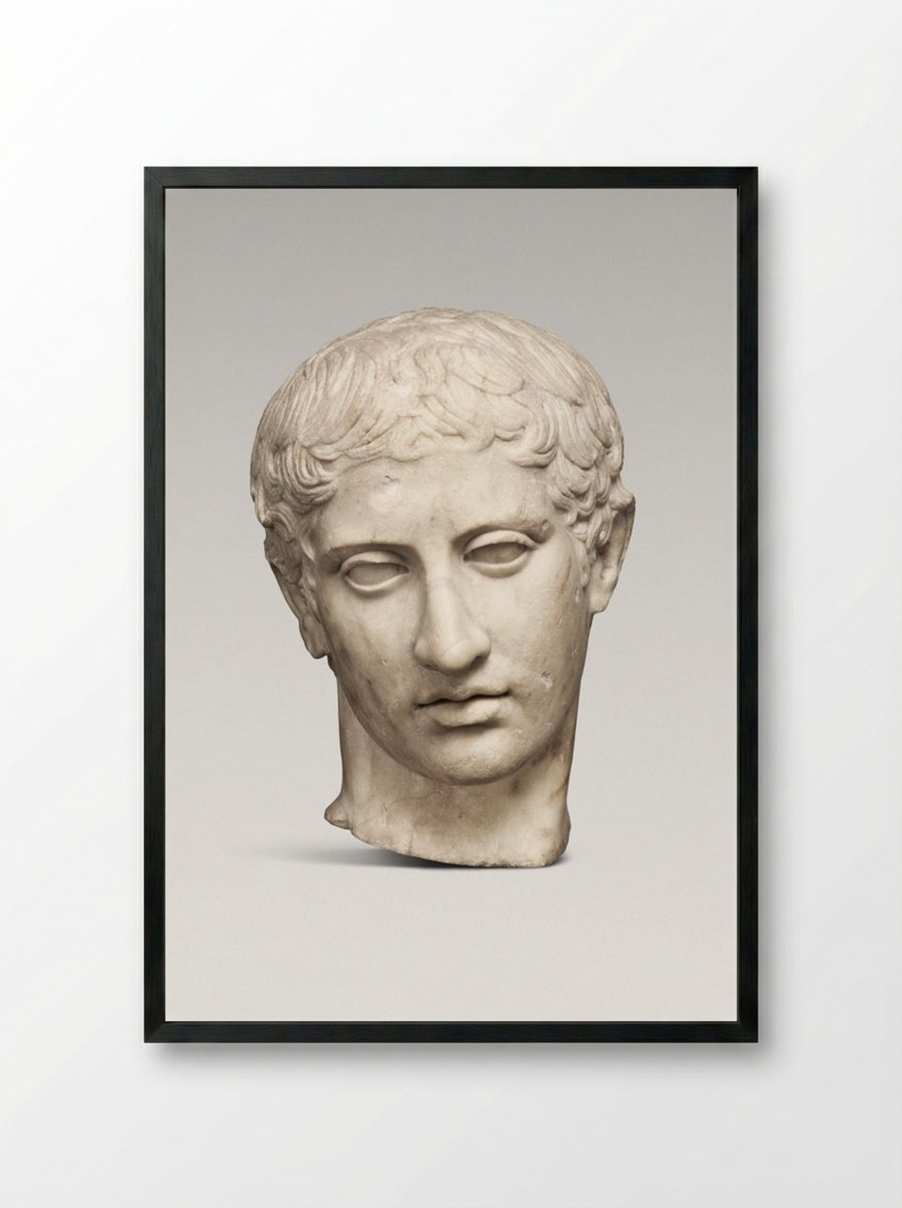 Marble Head of a Youth - Fine Art Print - Framed Print Black