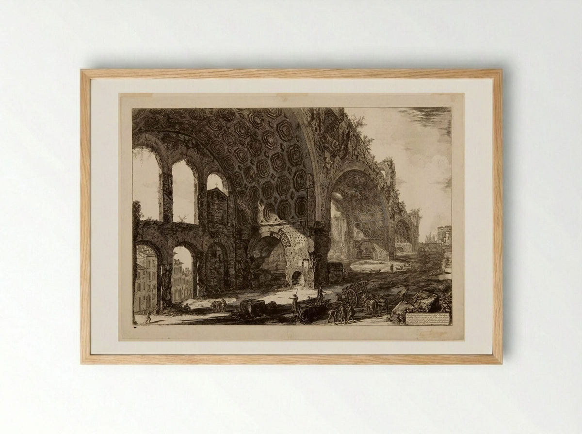The Basilica of Constantine, with a Street Seen through Arches on the Left - Giovanni Battista Piranesi - Framed Print Wood
