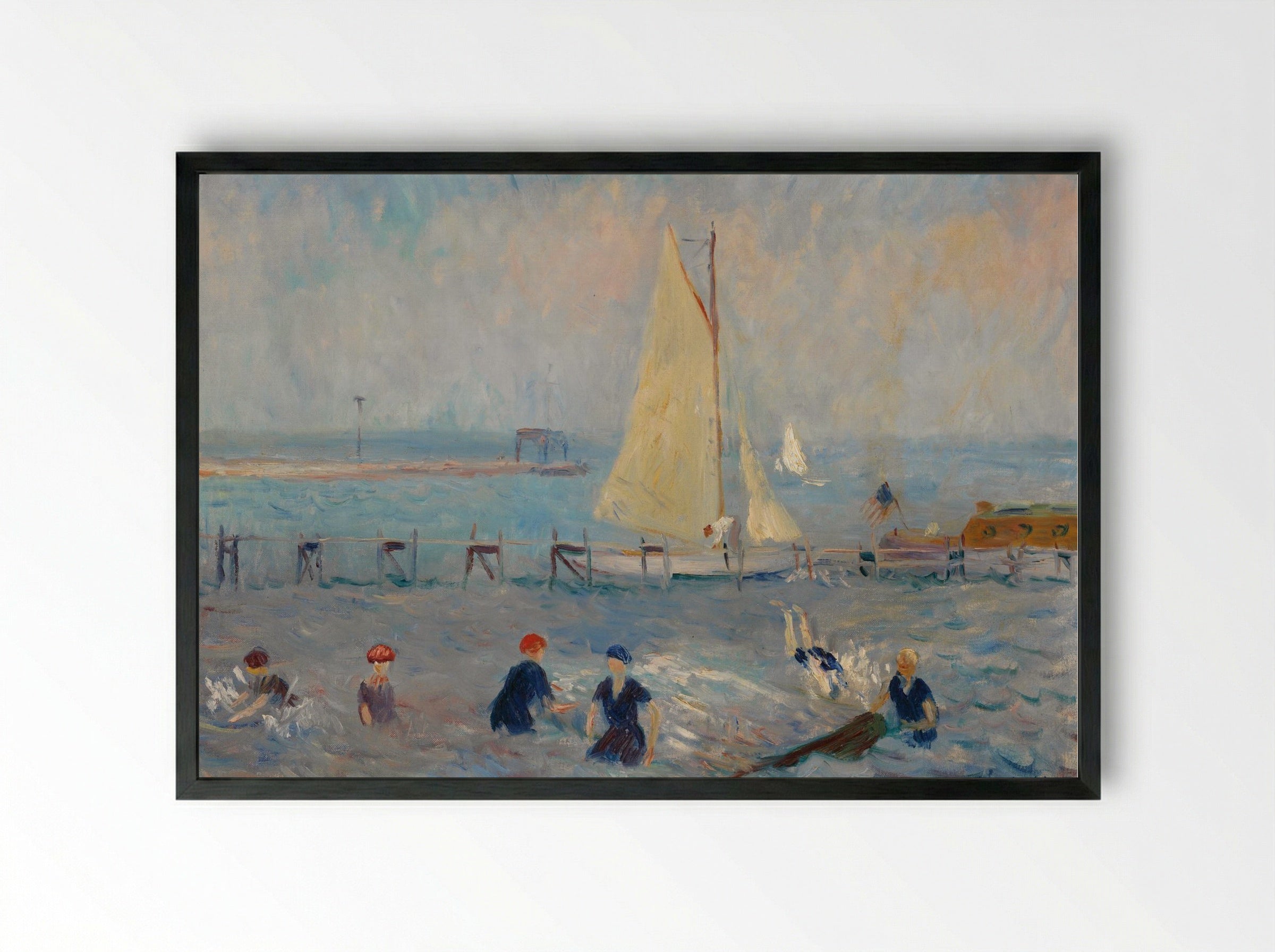 Seascape with Six Bathers, Bellport - William James Glackens - Framed Print Black