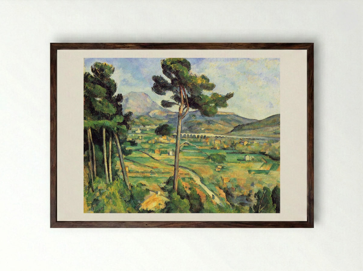 Mont Sainte-Victoire and the Viaduct of the Arc River Valley - Paul Cézanne - Framed Print Dark Wood