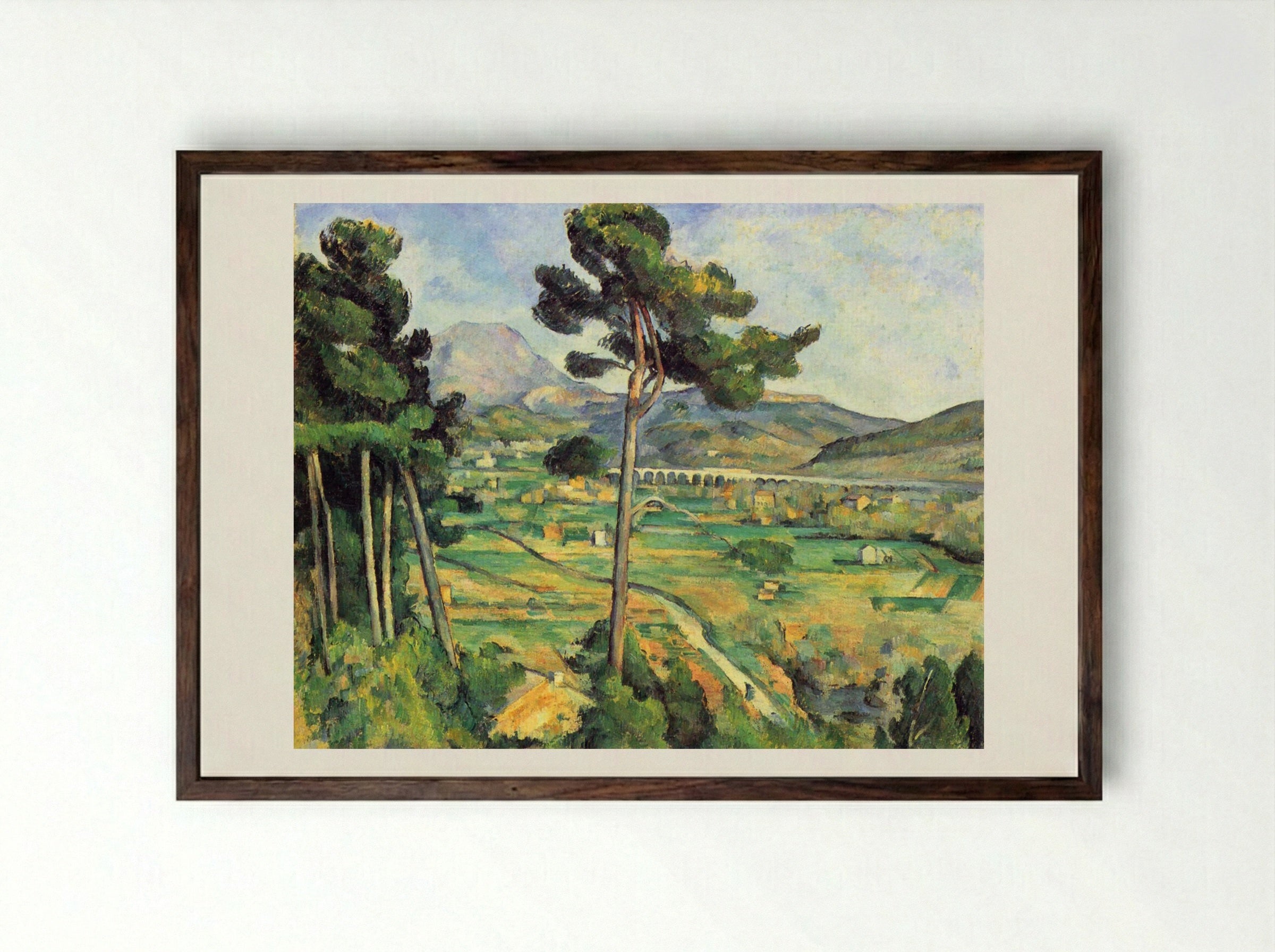 Mont Sainte-Victoire and the Viaduct of the Arc River Valley - Paul Cézanne - Framed Print Dark Wood