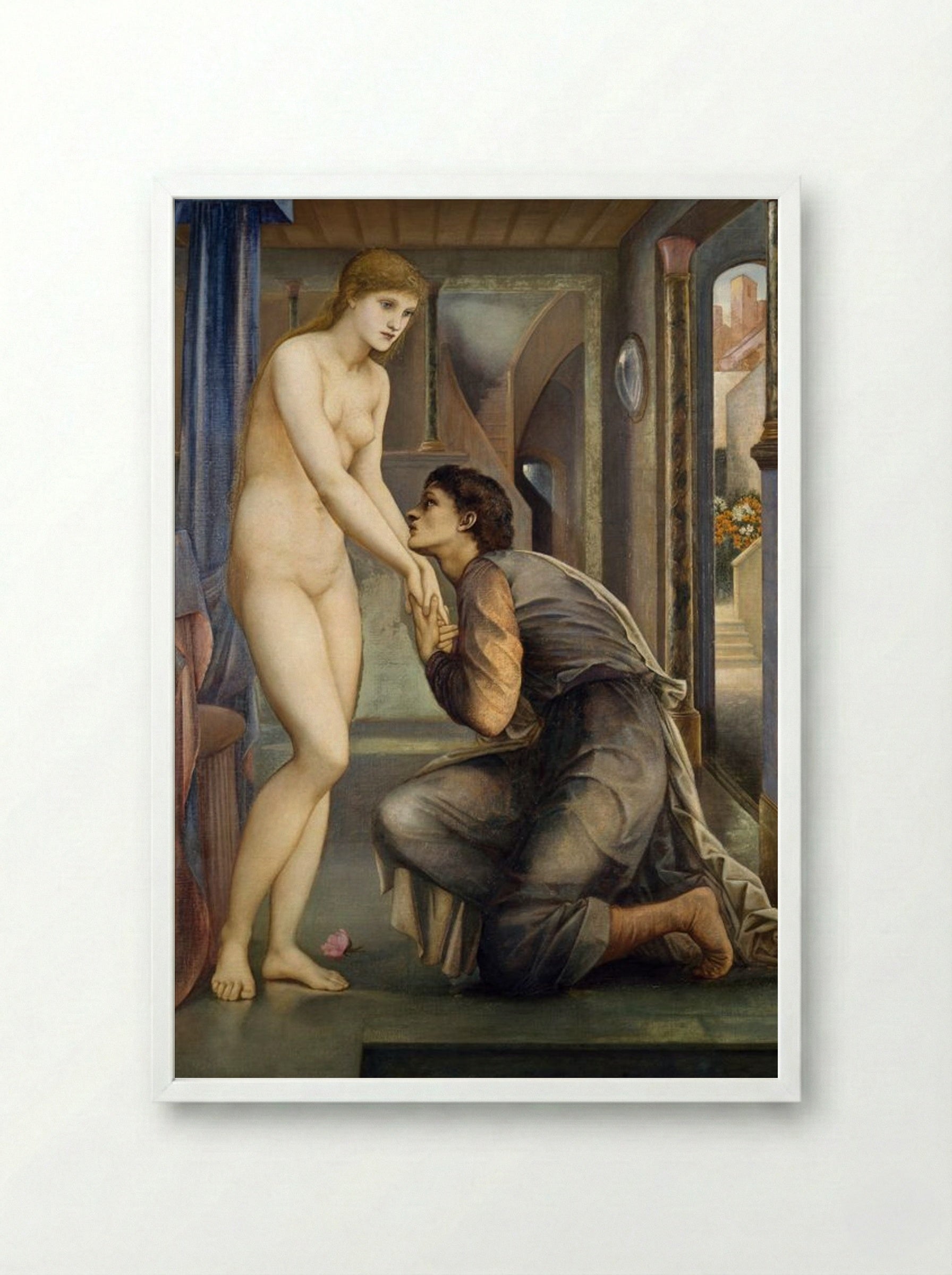 Pygmalion and the Image - The Soul Attains - Edward Burne-Jones - Framed Print White