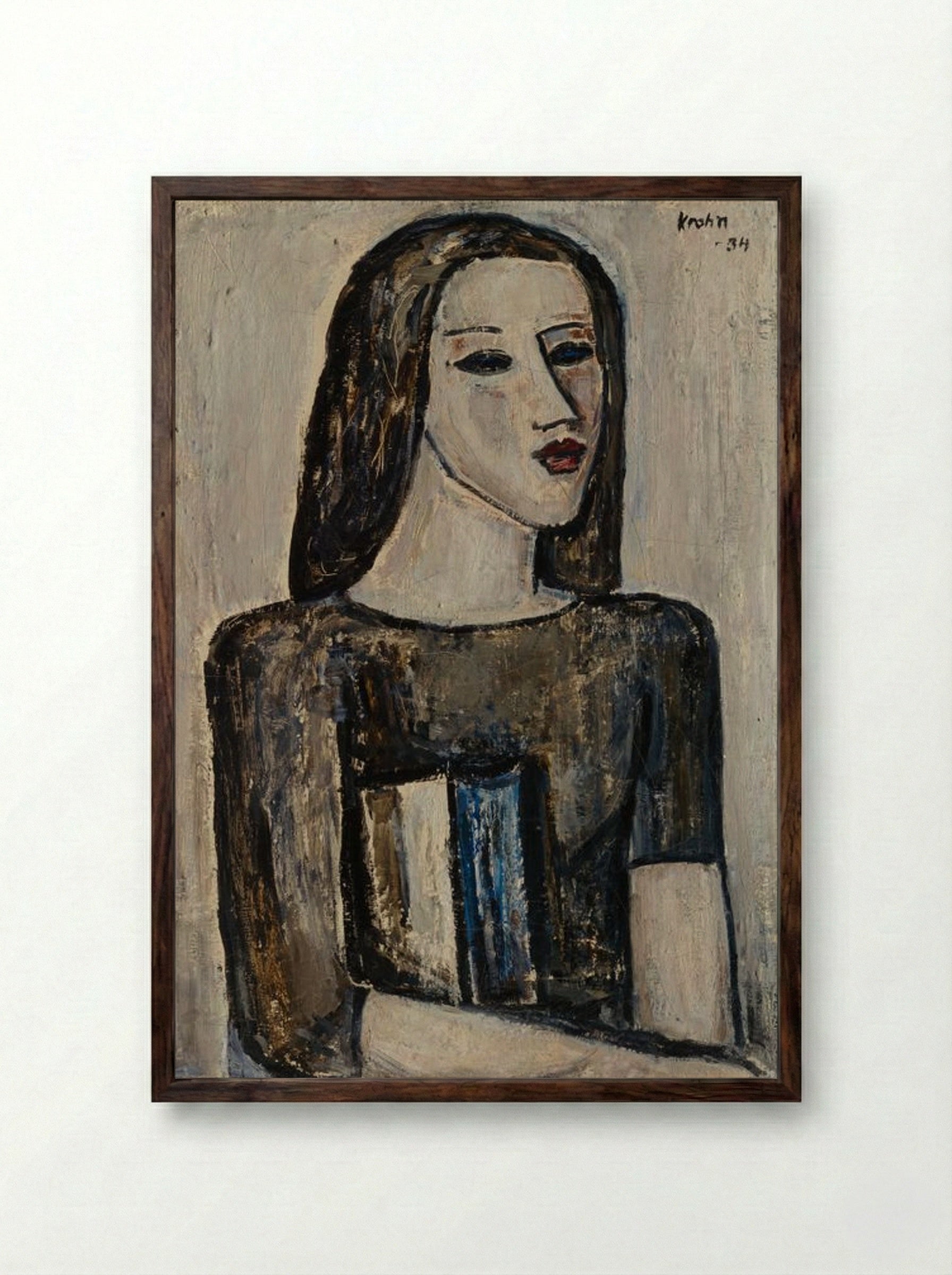 Schoolgirl - Ernst Krohn - Framed Print Dark Wood