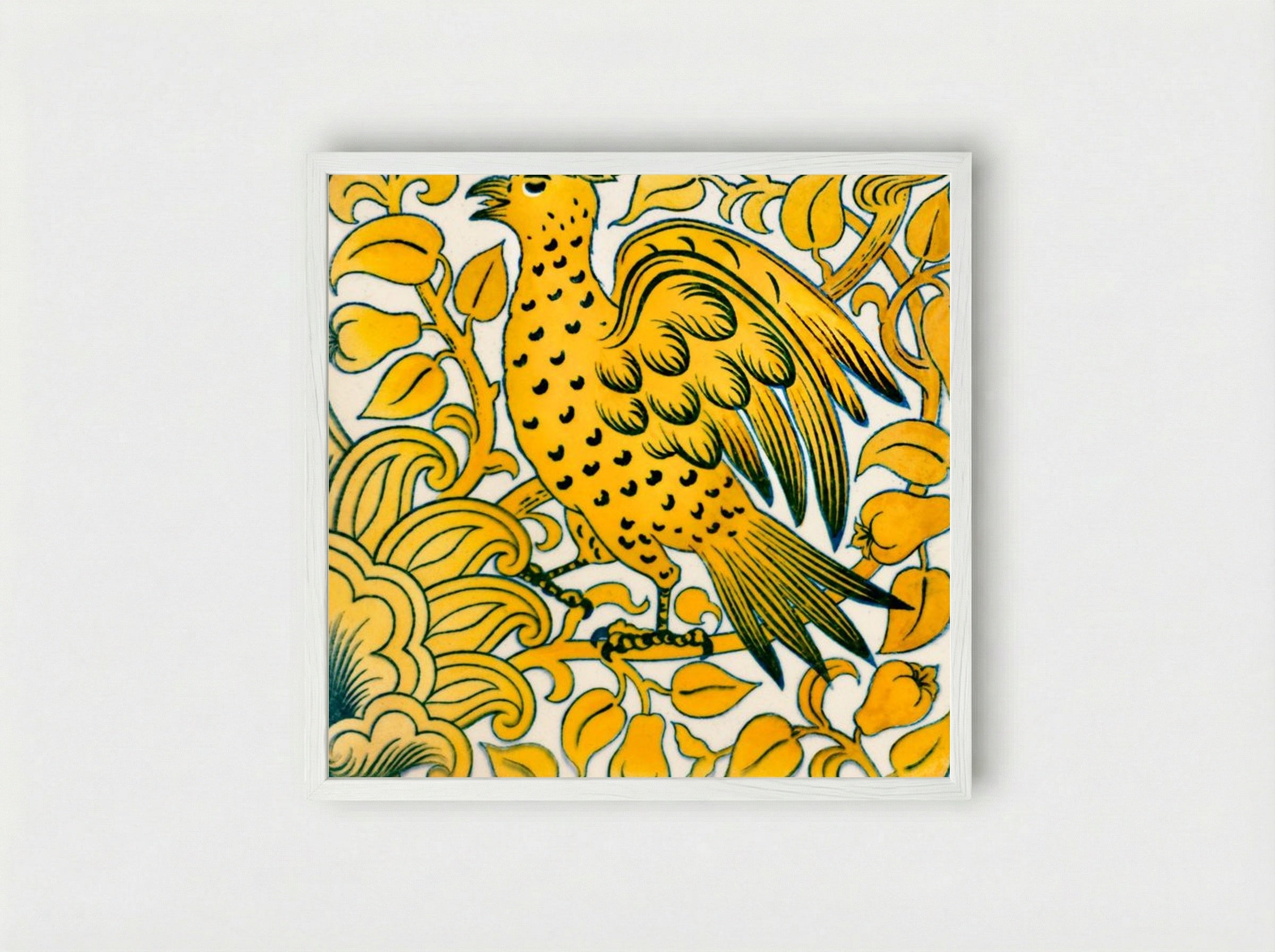 Lustre Tile with Bird Design - William De Morgan - Framed Print White