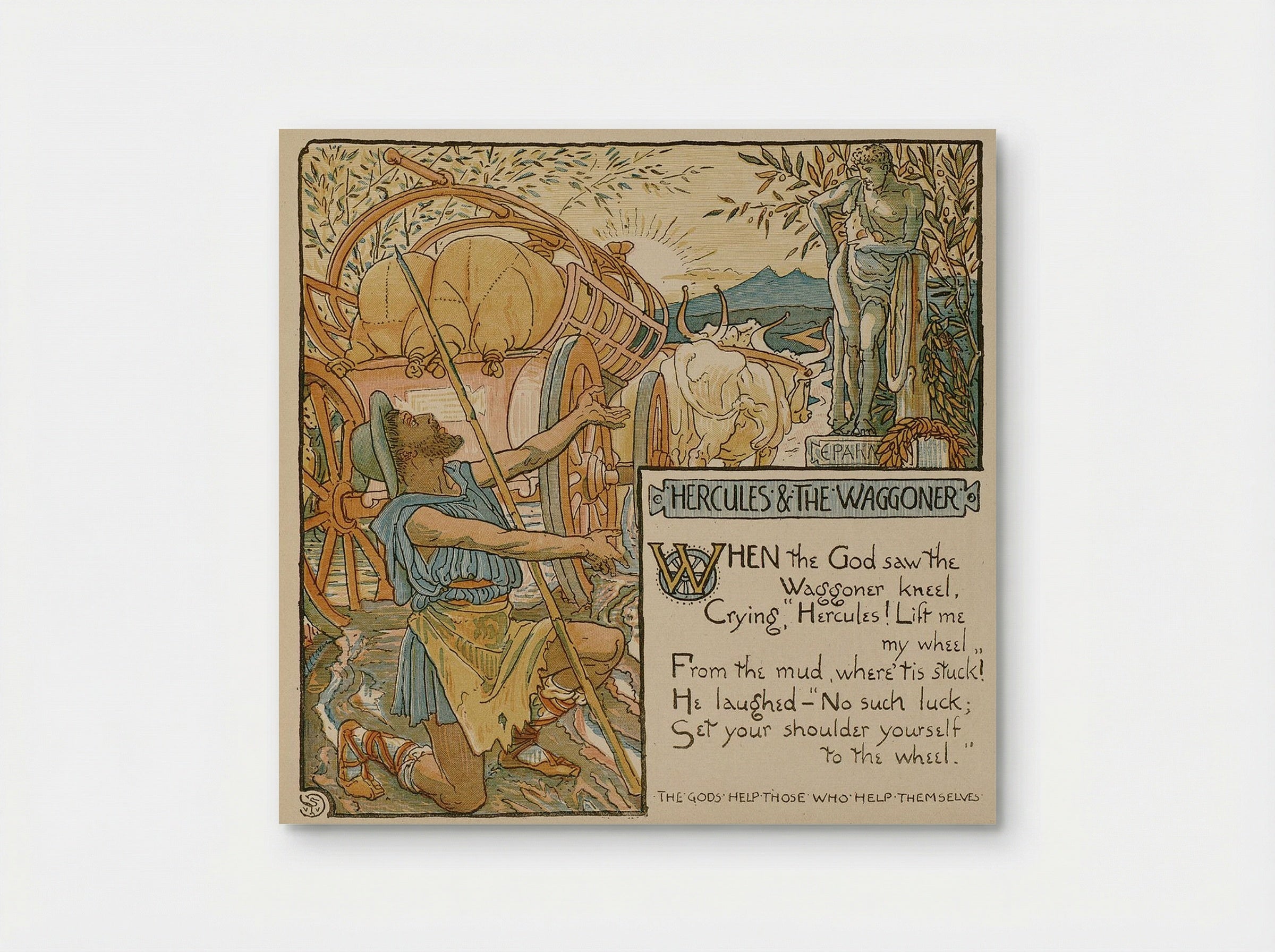 An illustration of the fable of Hercules and the Wagoner - Walter Crane - Poster