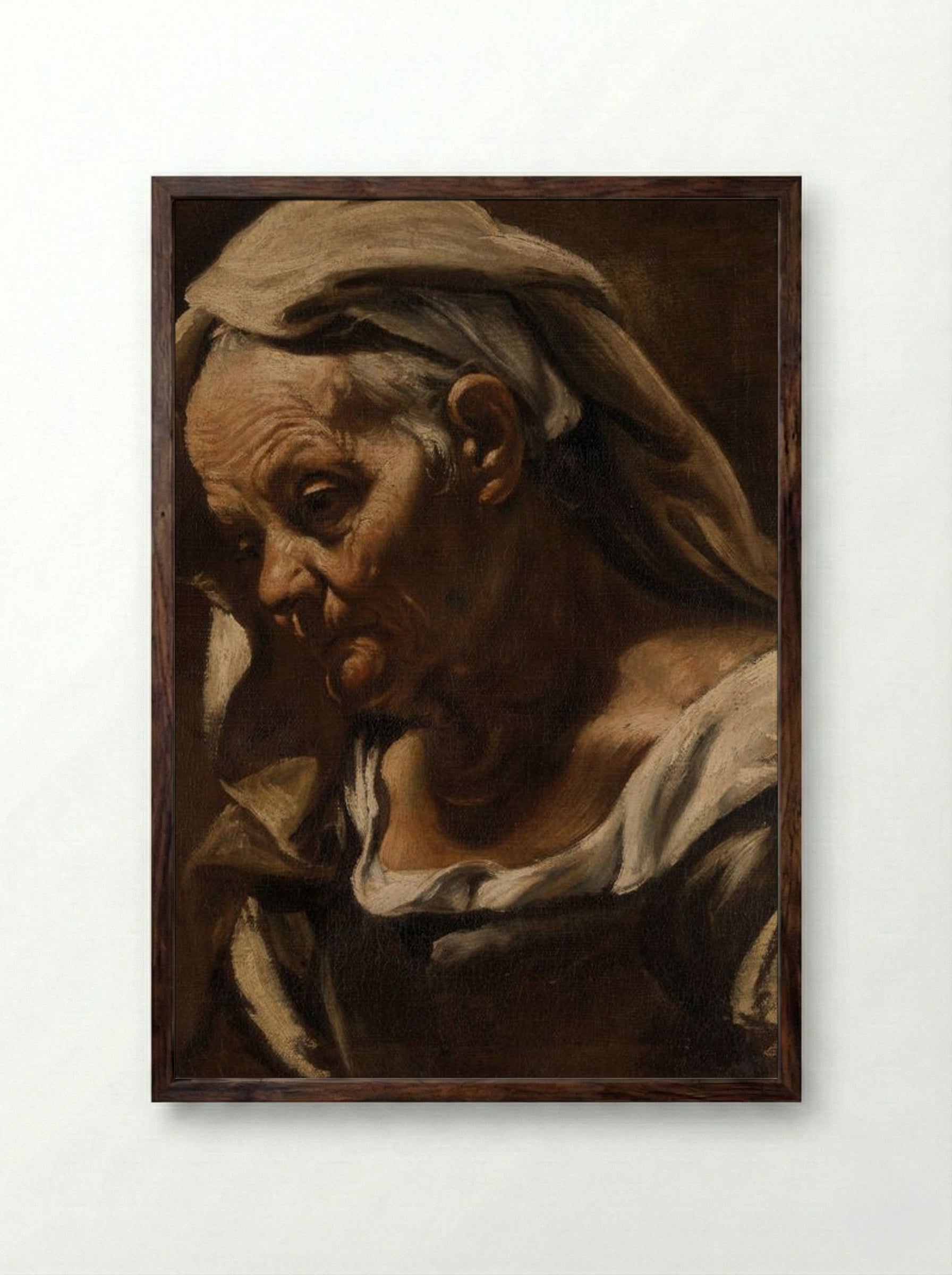 Head of an Old Woman - Orazio Borgianni - Framed Print Dark Wood