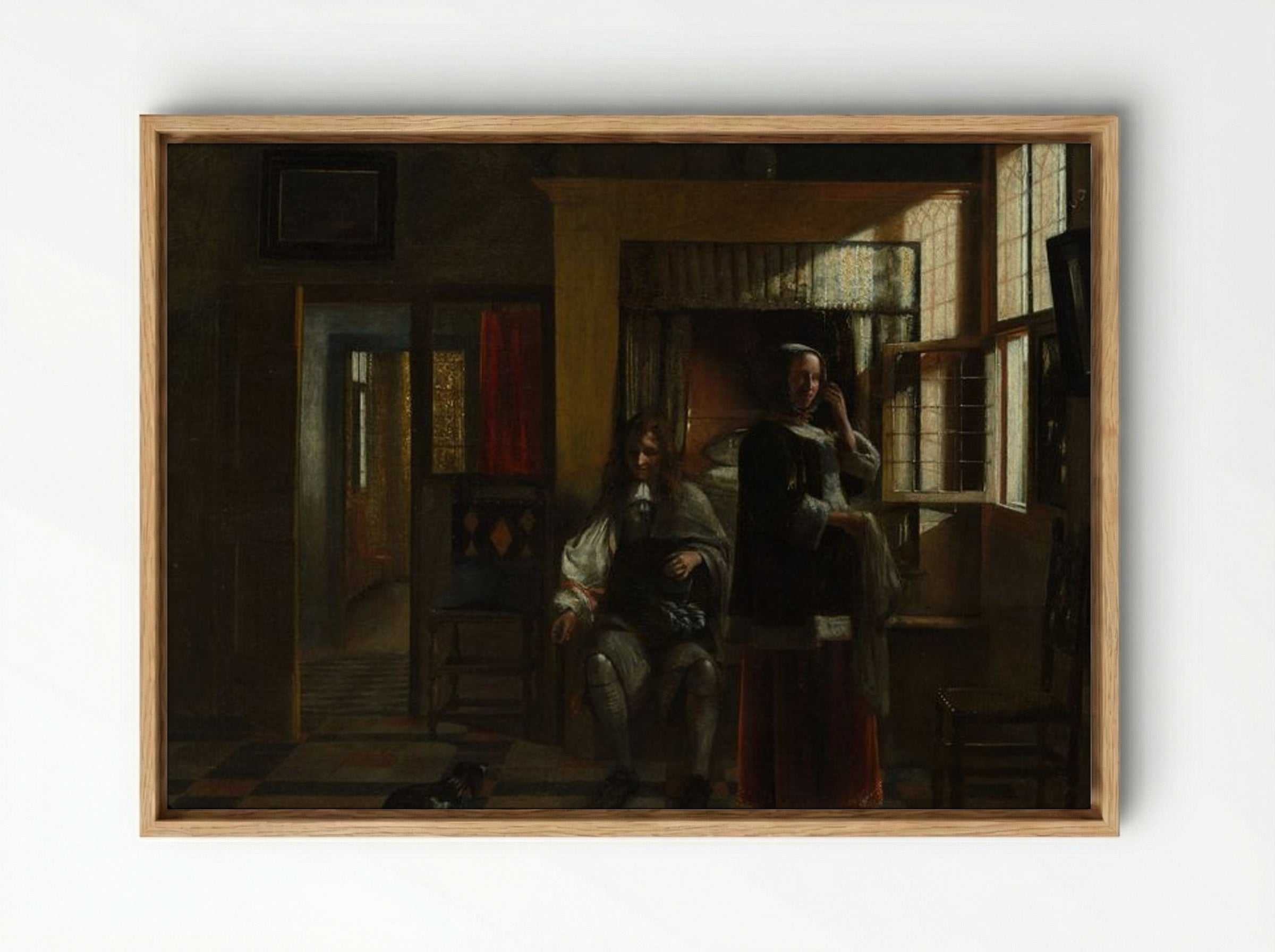 Interior with a Young Couple - Pieter de Hooch - Framed Canvas Wood