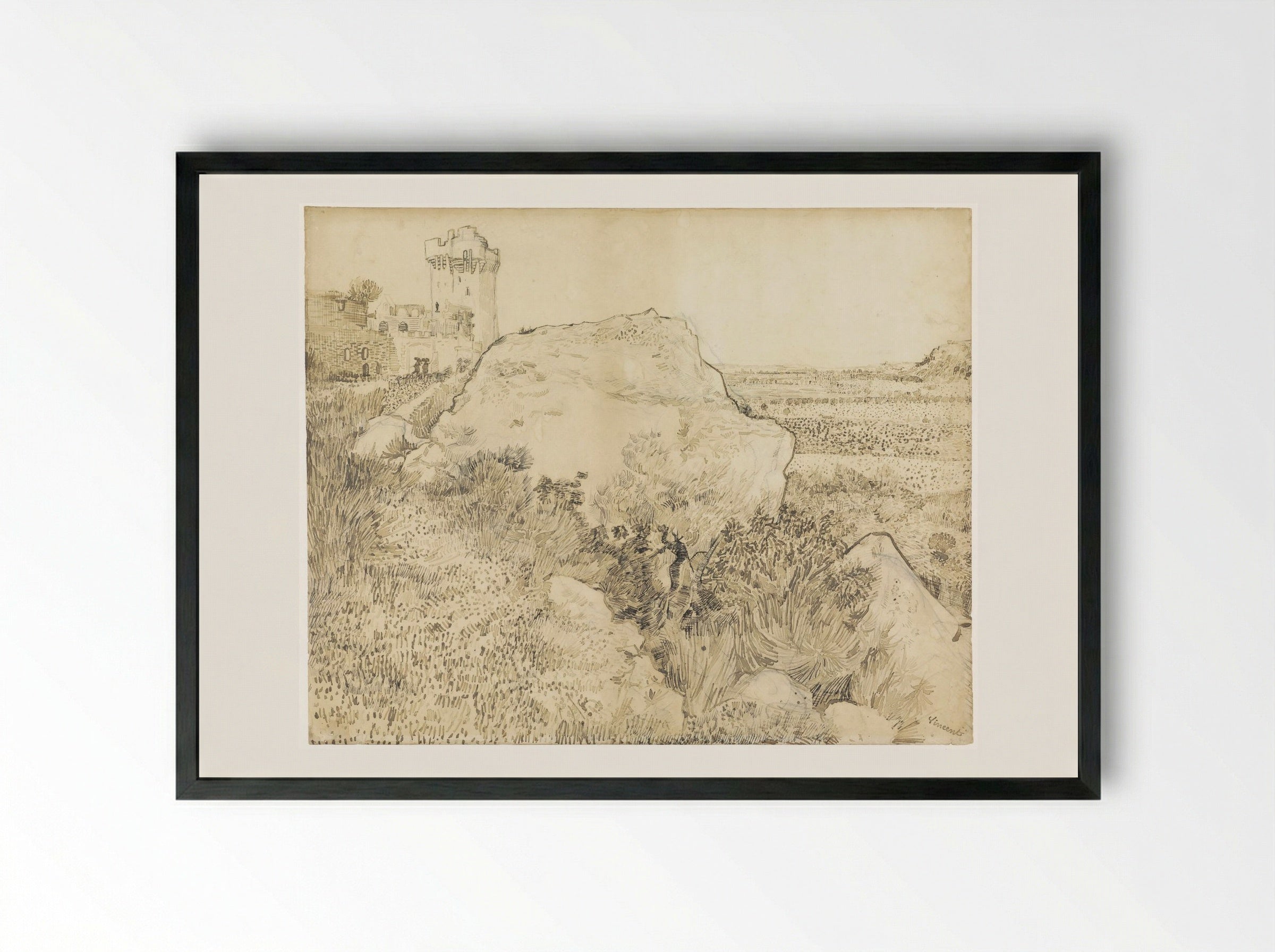 Heuvel met ruïne van Montmajour - Vincent van Gogh - Framed Print Black