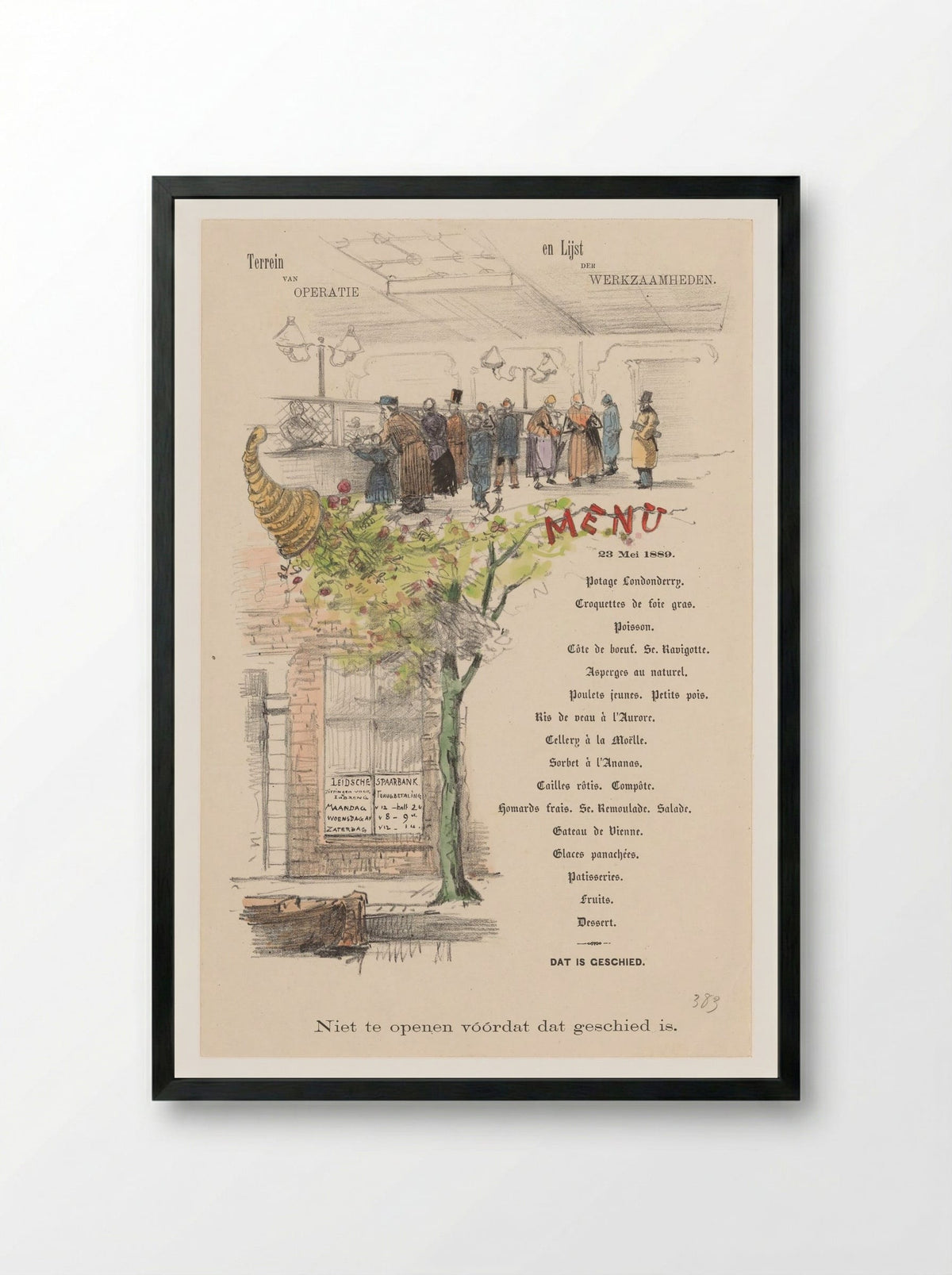 Menu for the Leidsche Spaarbank - Theo van Hoytema - Framed Print Black