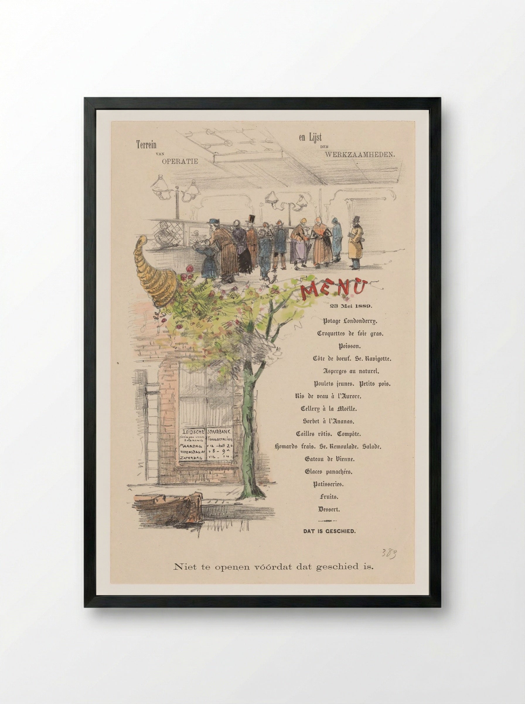 Menu for the Leidsche Spaarbank - Theo van Hoytema - Framed Print Black