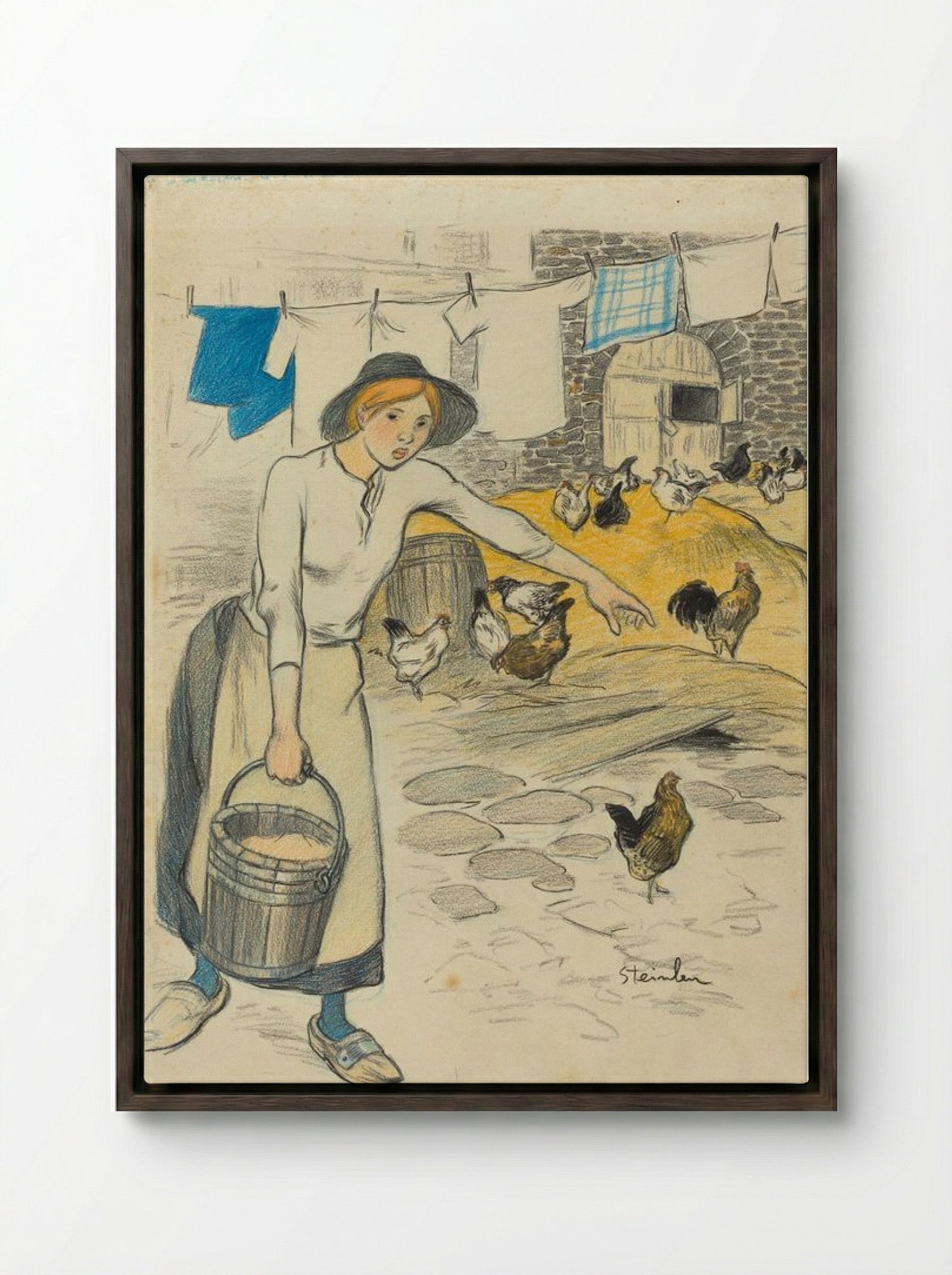 Fille de Ferme - Théophile Alexandre Steinlen - Framed Canvas Dark Wood