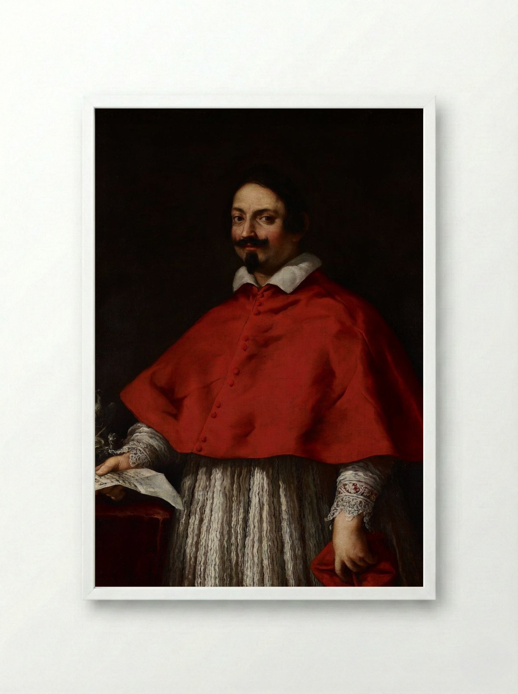 Portrait of Cardinal Pietro Maria Borghese - Giovanni Battista Gaulli - Framed Print White
