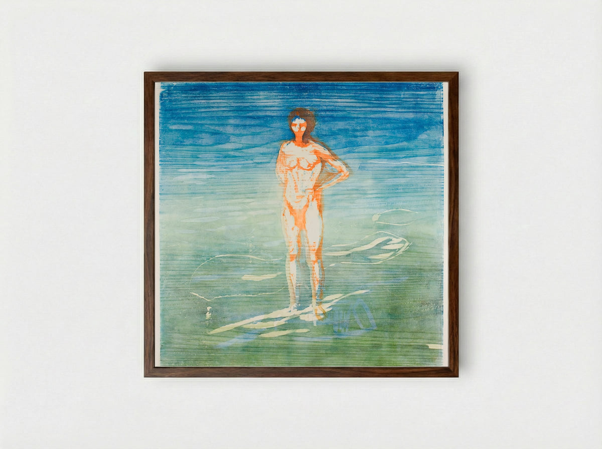 Man Bathing - Edvard Munch - Framed Print Dark Wood