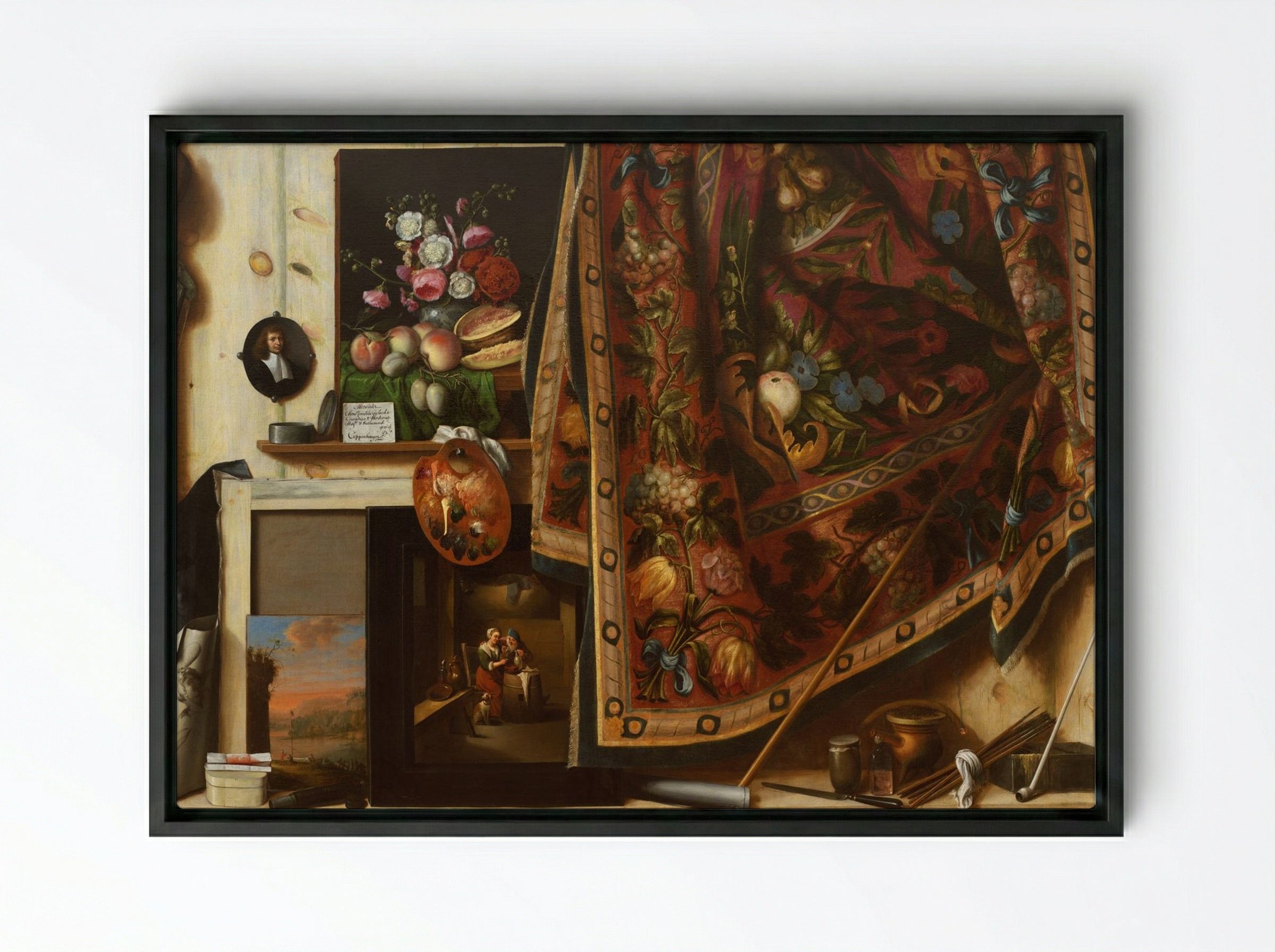 Trompe l'oeil. Cabinet from the Artist's Studio - Cornelis Norbertus Gysbrechts - Framed Canvas Black