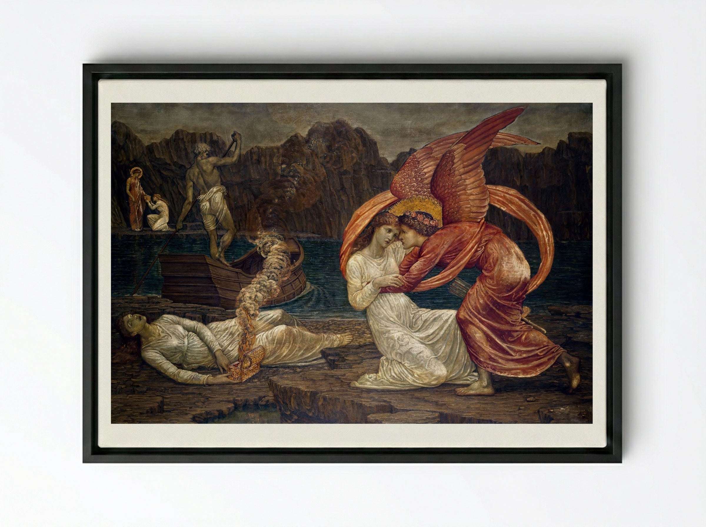 Psyche Receiving the Casket from Proserpine - Edward Burne-Jones - Framed Canvas Black