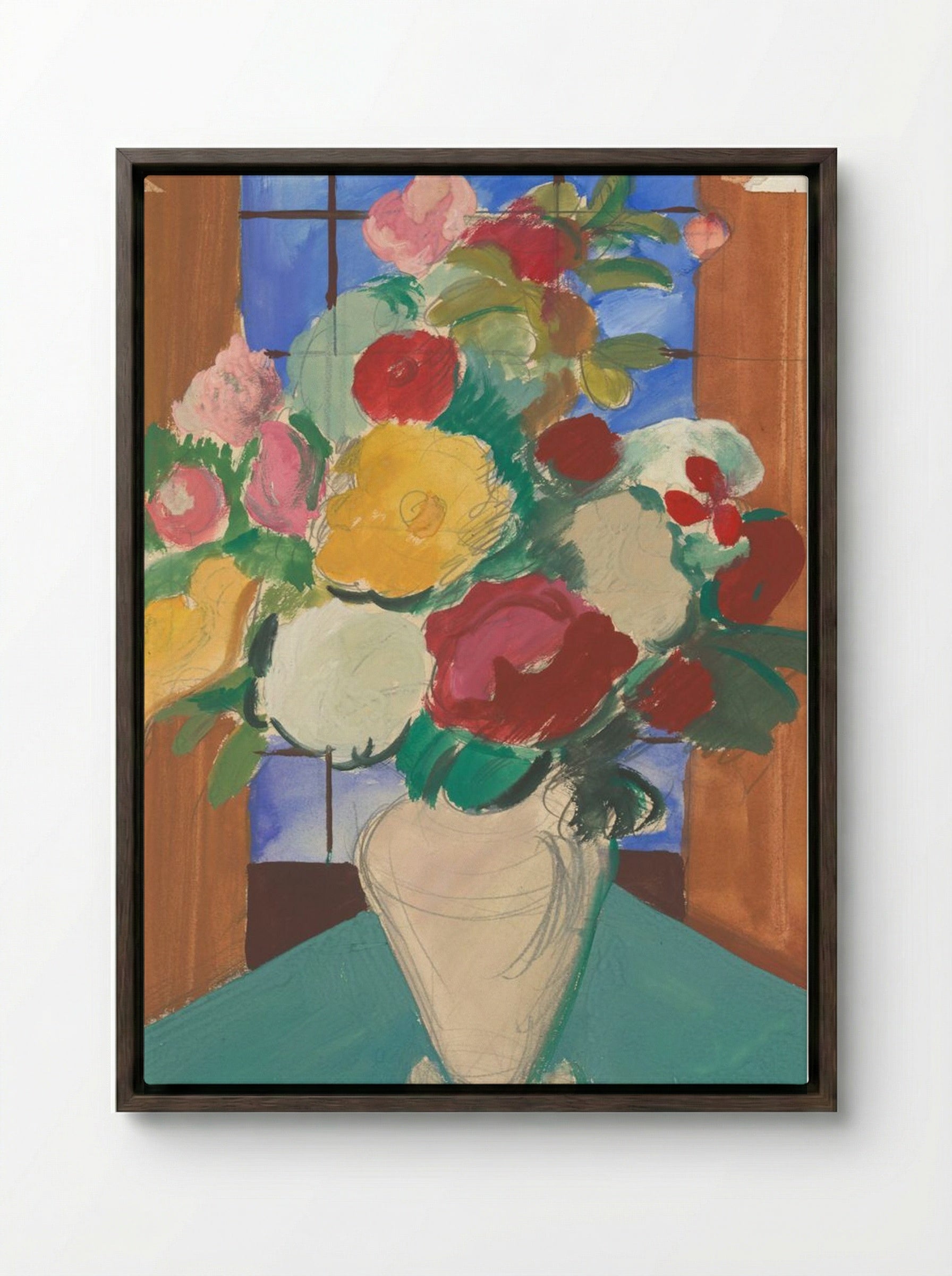 Study for 'Spanish Motif: Flowery Still Life on the Back' - Cyprián Majerník - Framed Canvas Dark Wood