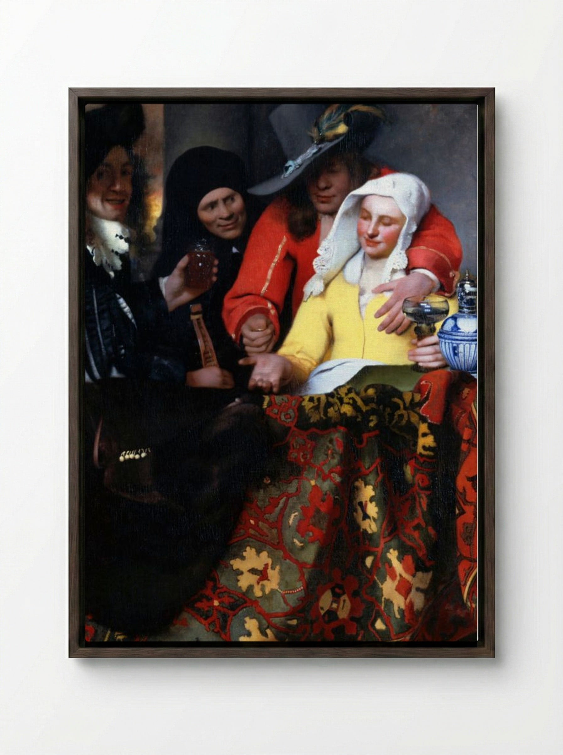 The Procuress - Johannes Vermeer - Framed Canvas Dark Wood