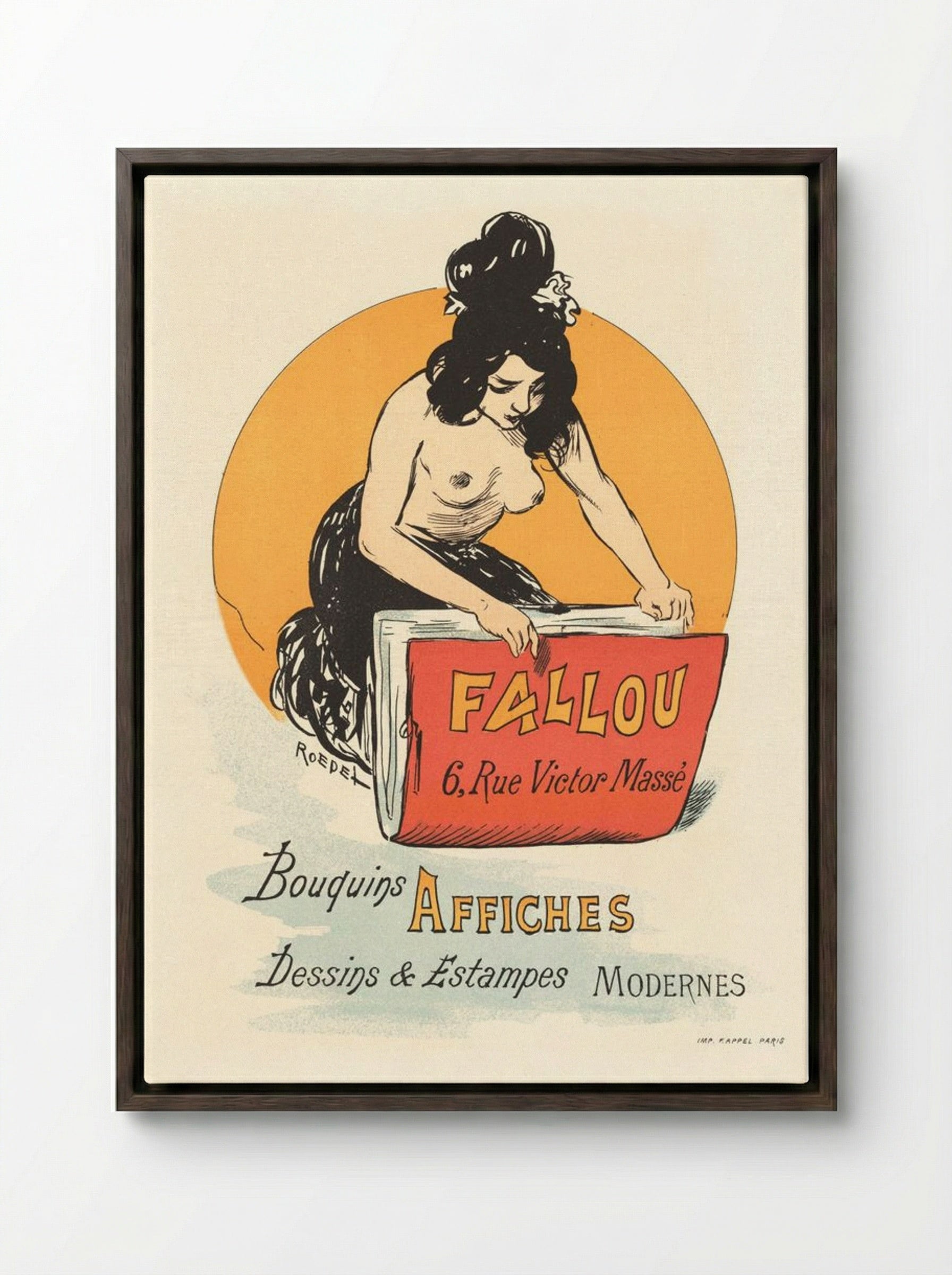 Affiche pour Book- en Prenthandel Fallou te Parijs - Roedel - Framed Canvas Dark Wood