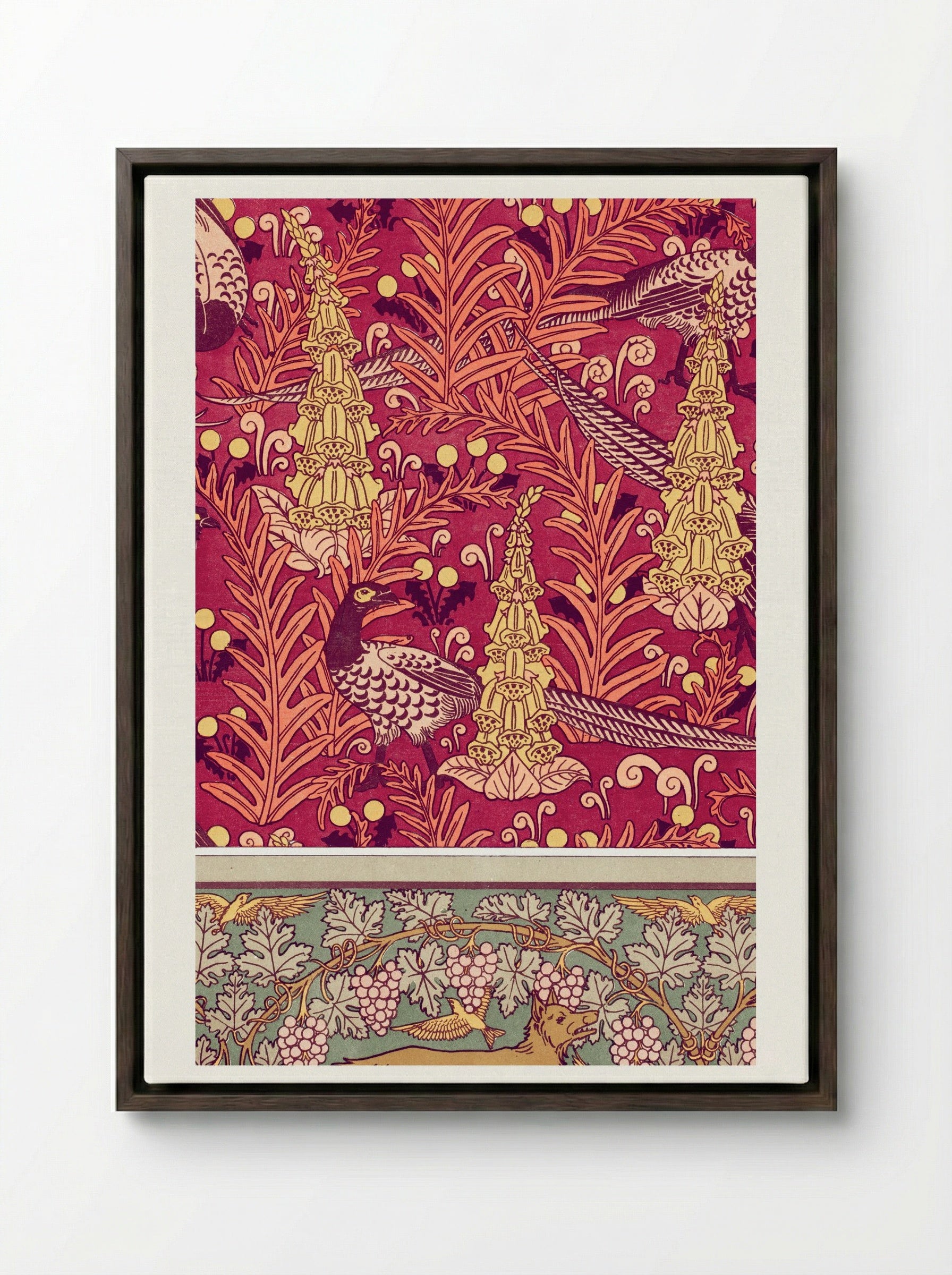 Faisans Ordinaires, Digitales - M.P. Verneuil - Framed Canvas Dark Wood