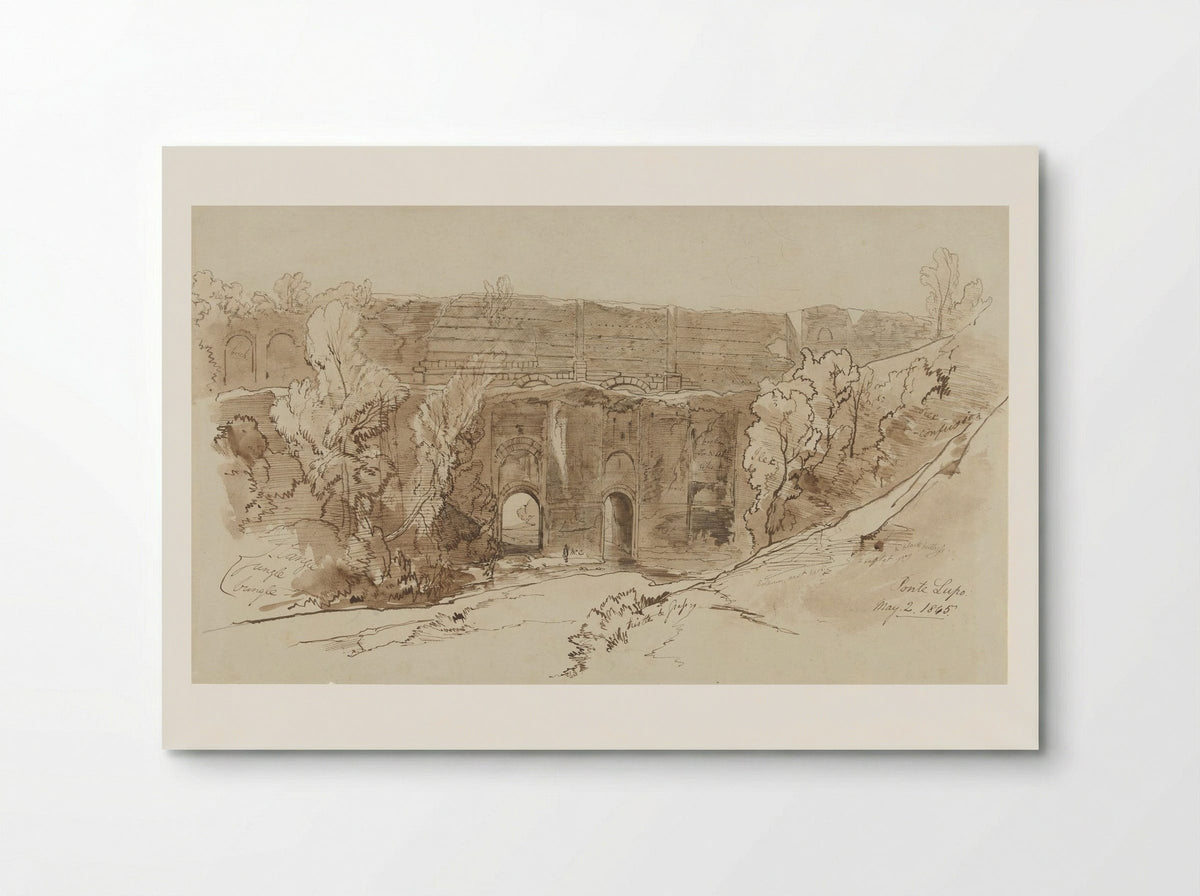 Gezicht op de Ponte Lupo (bij Tivoli) - Edward Lear - Poster