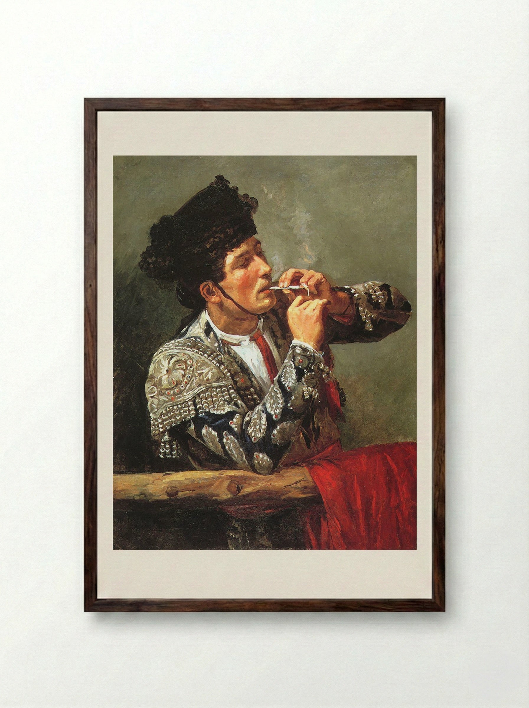 After the Bullfight - Eugenio Lucas Velázquez - Framed Print Dark Wood