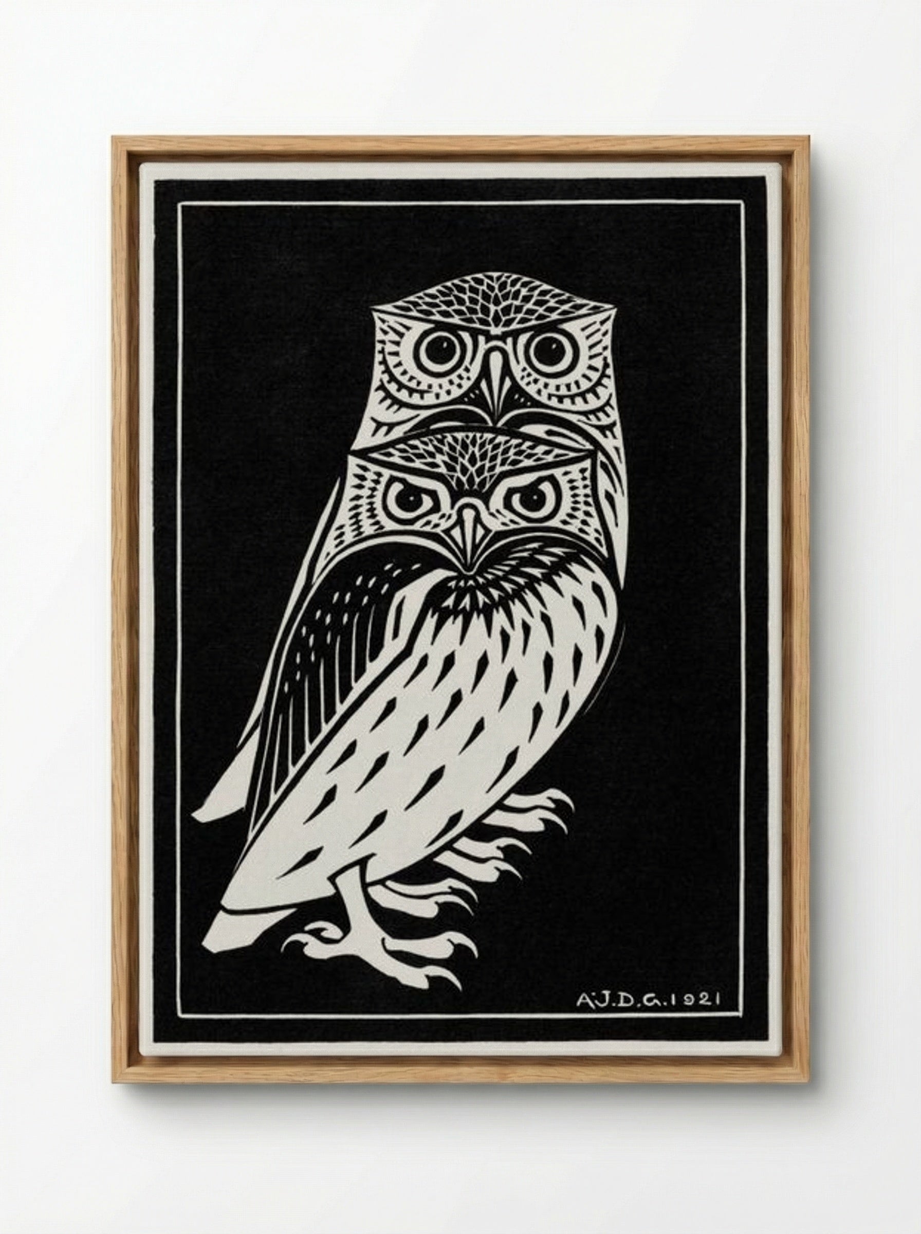 Two Owls - Julie de Graag - Framed Canvas Wood