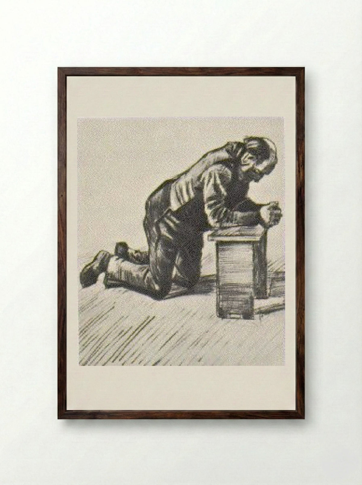 Man Praying - Käthe Kollwitz - Framed Print Dark Wood