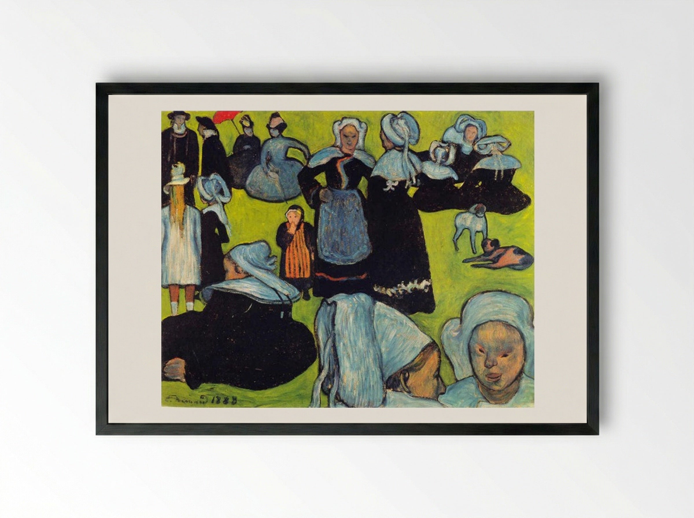 Breton Women in the Meadow - Émile Bernard - Framed Print Black