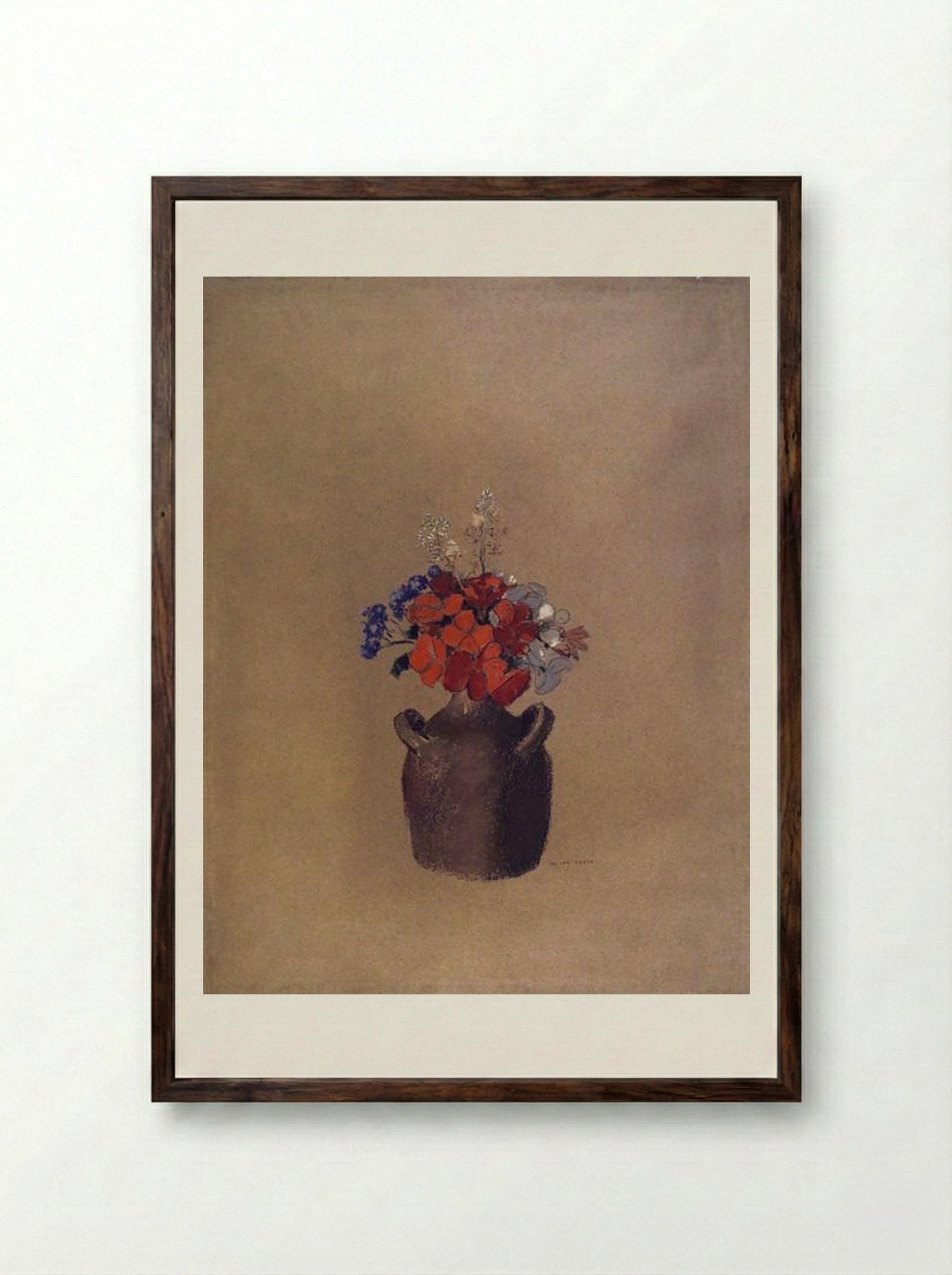 Flowers in a Vase - Odilon Redon - Framed Print Dark Wood