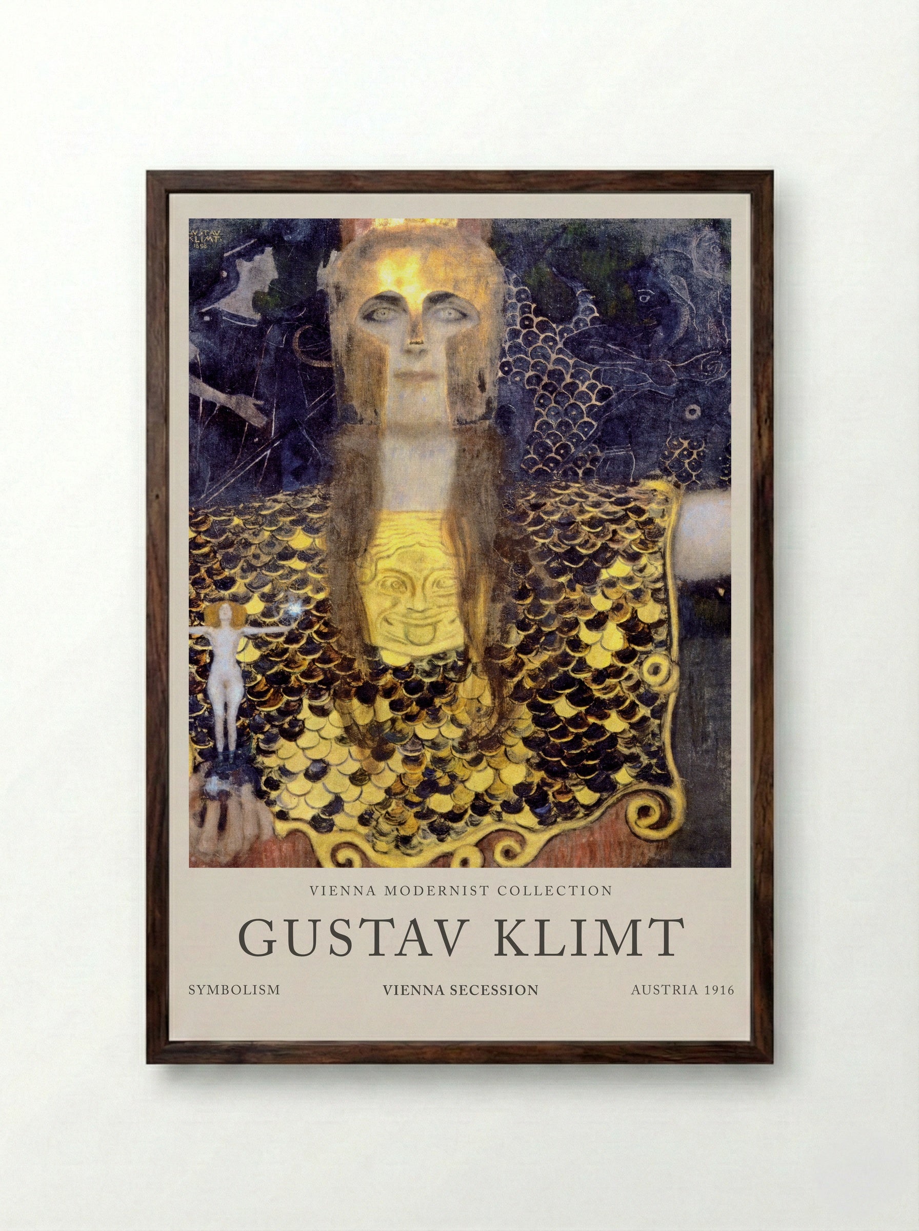 Pallas Athena - Gustav Klimt - Framed Print Dark Wood