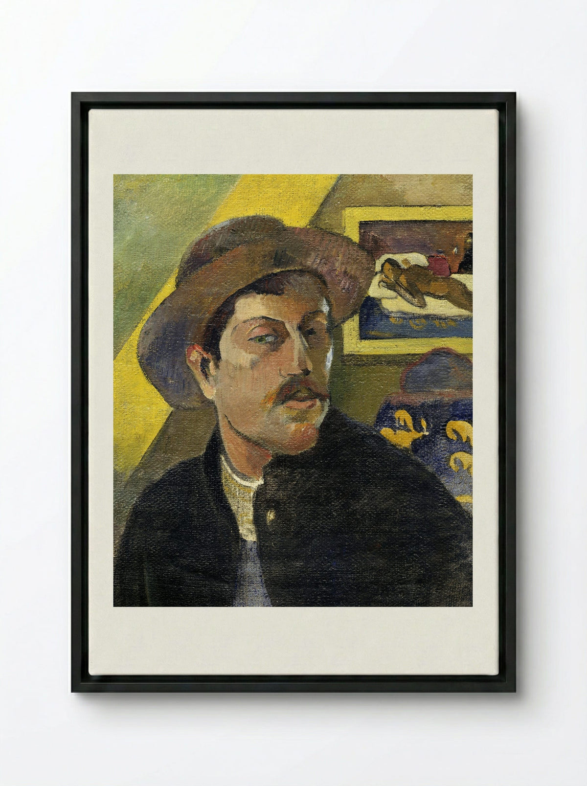 Self-Portrait in a Hat - Paul Gauguin - Framed Canvas Black