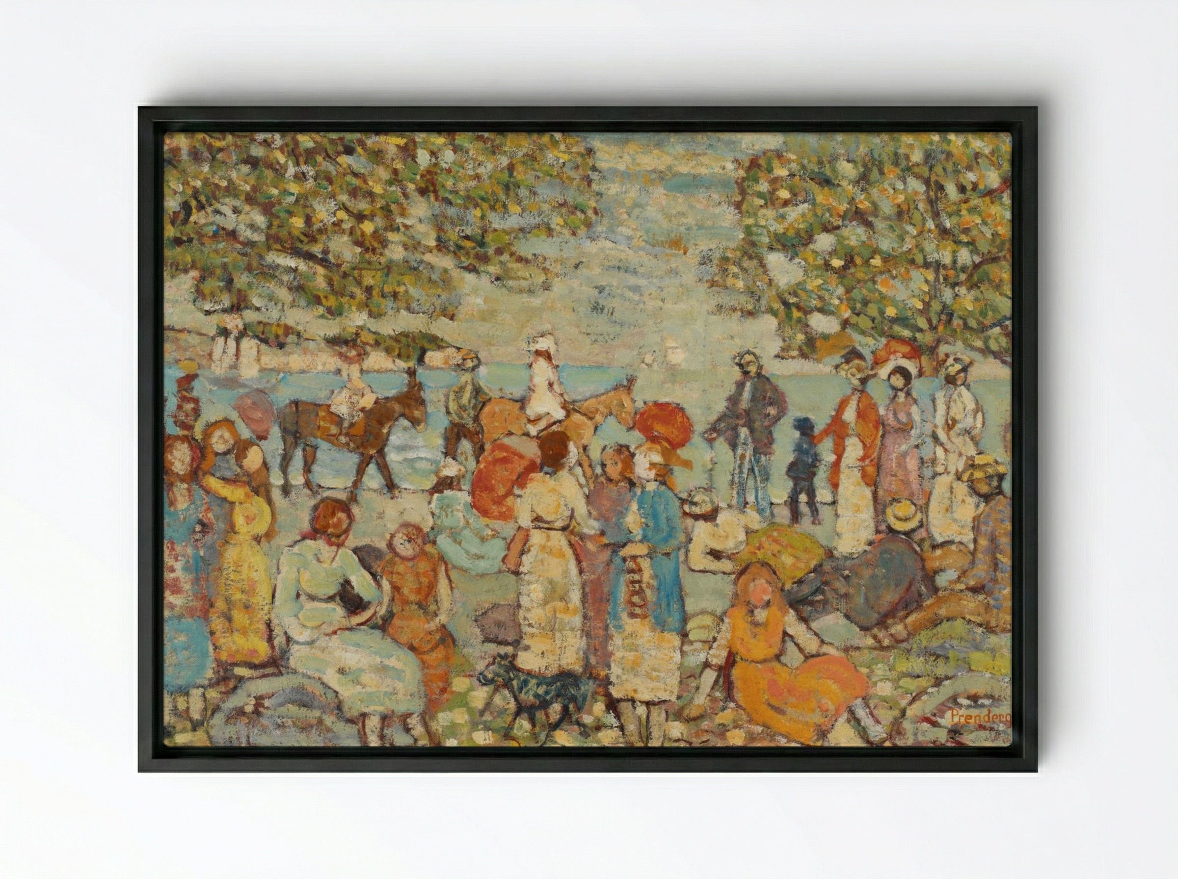 Beach Scene with Donkeys or Mules - Maurice Brazil Prendergast - Framed Canvas Black