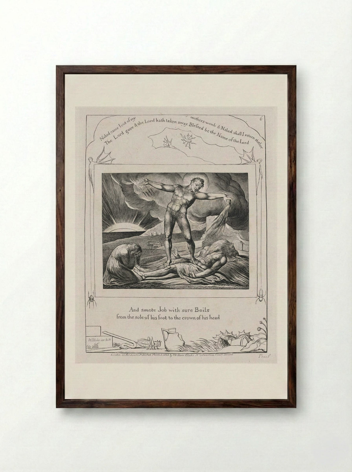 And smote Job with sore Boils - William Blake - Framed Print Dark Wood