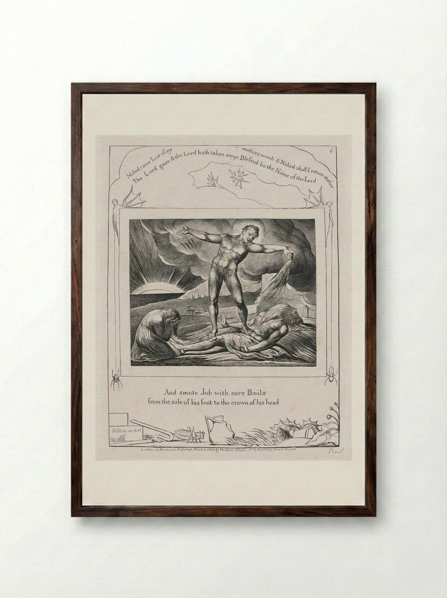 And smote Job with sore Boils - William Blake - Framed Print Dark Wood