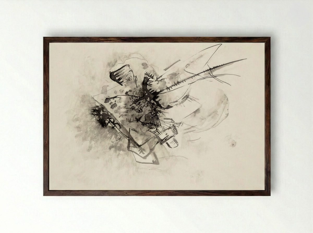 Untitled (Abstract Composition, Ink on Paper) - Wassily Kandinsky - Framed Print Dark Wood