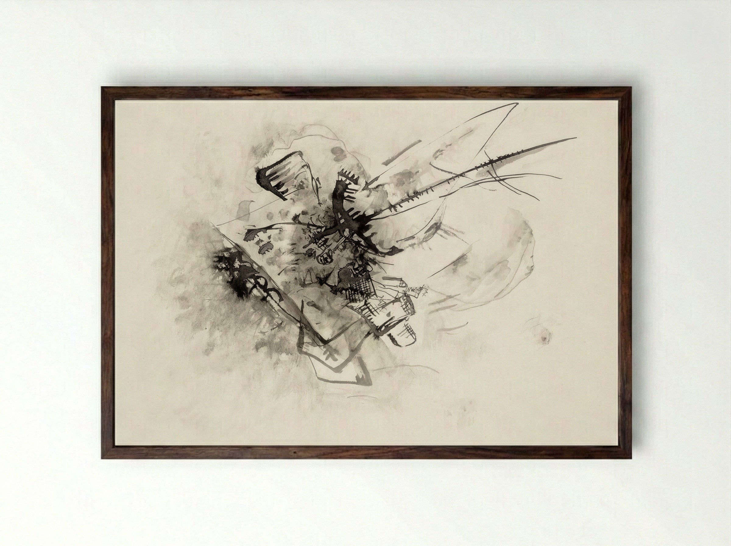 Untitled (Abstract Composition, Ink on Paper) - Wassily Kandinsky - Framed Print Dark Wood