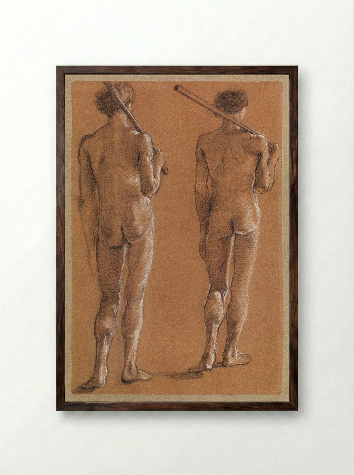 Male Nude Studies of Two Soldiers for 'The Princess Led to the Dragon' - Edward Burne-Jones - Framed Print Dark Wood