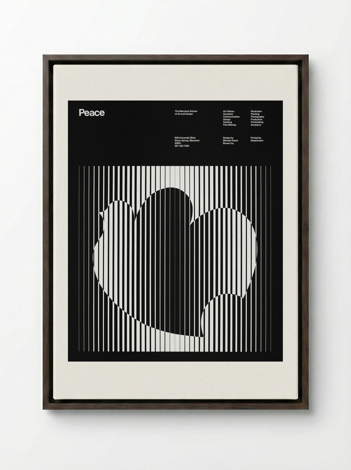 Peace (Maryland School of Art and Design Poster) - Michael David Brown - Framed Canvas Dark Wood