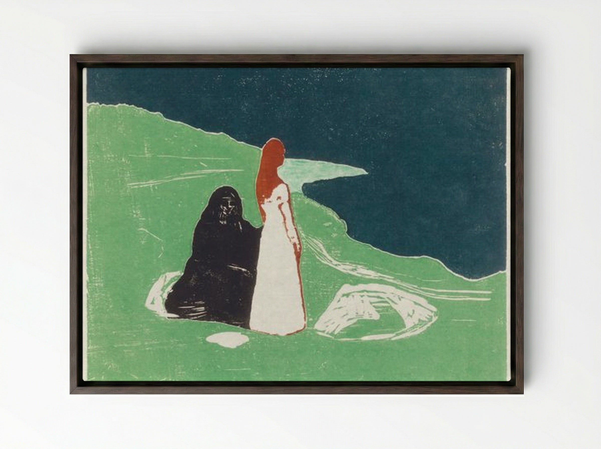 Two Women on the Shore - Edvard Munch - Framed Canvas Dark Wood