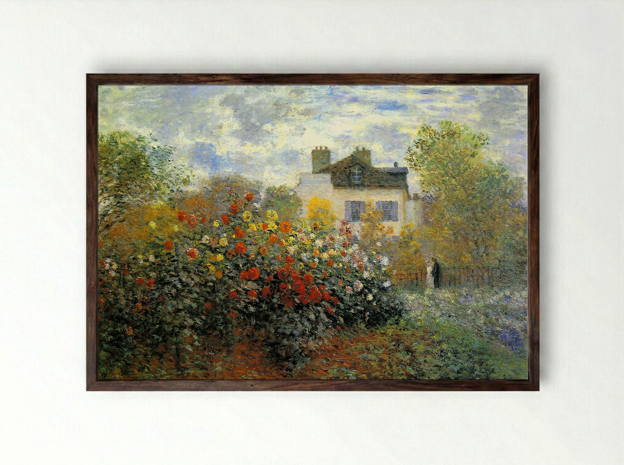 The Garden at Argenteuil - Claude Monet - Framed Print Dark Wood