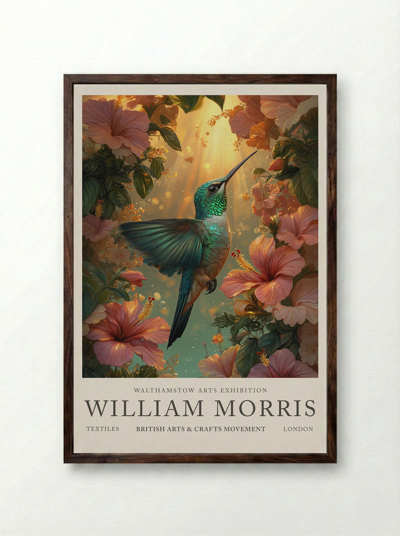 Hummingbird Halo - William Morris - Framed Print Dark Wood