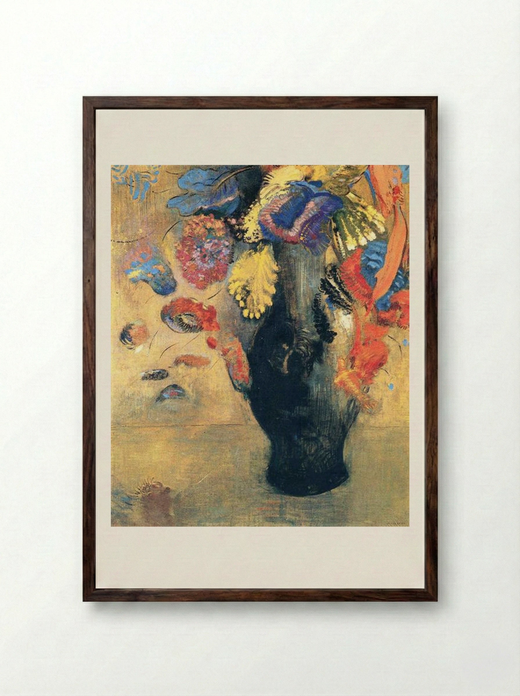 Flowers - Odilon Redon - Framed Print Dark Wood