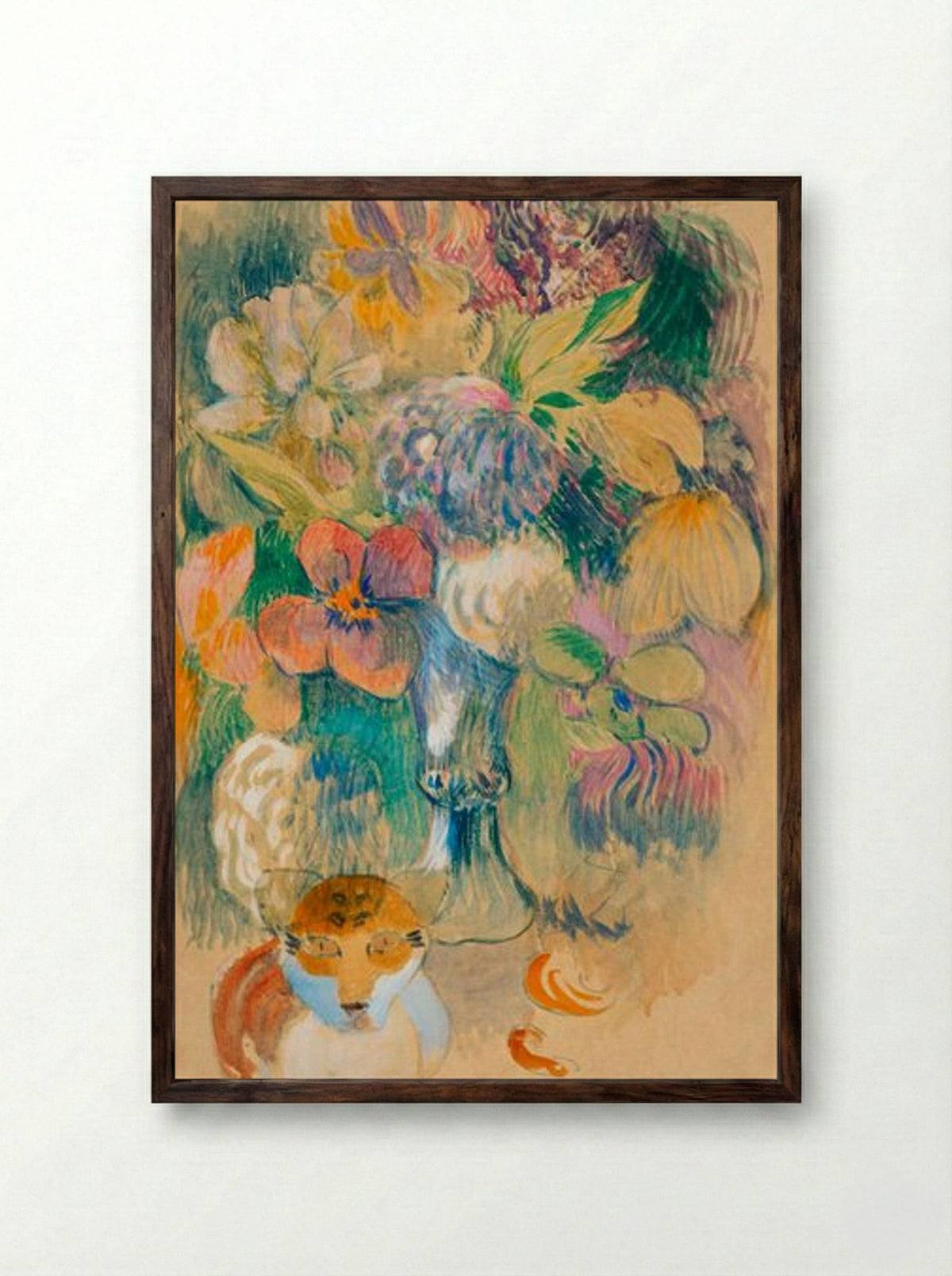 Still Life with Cat - Paul Gauguin - Framed Print Dark Wood